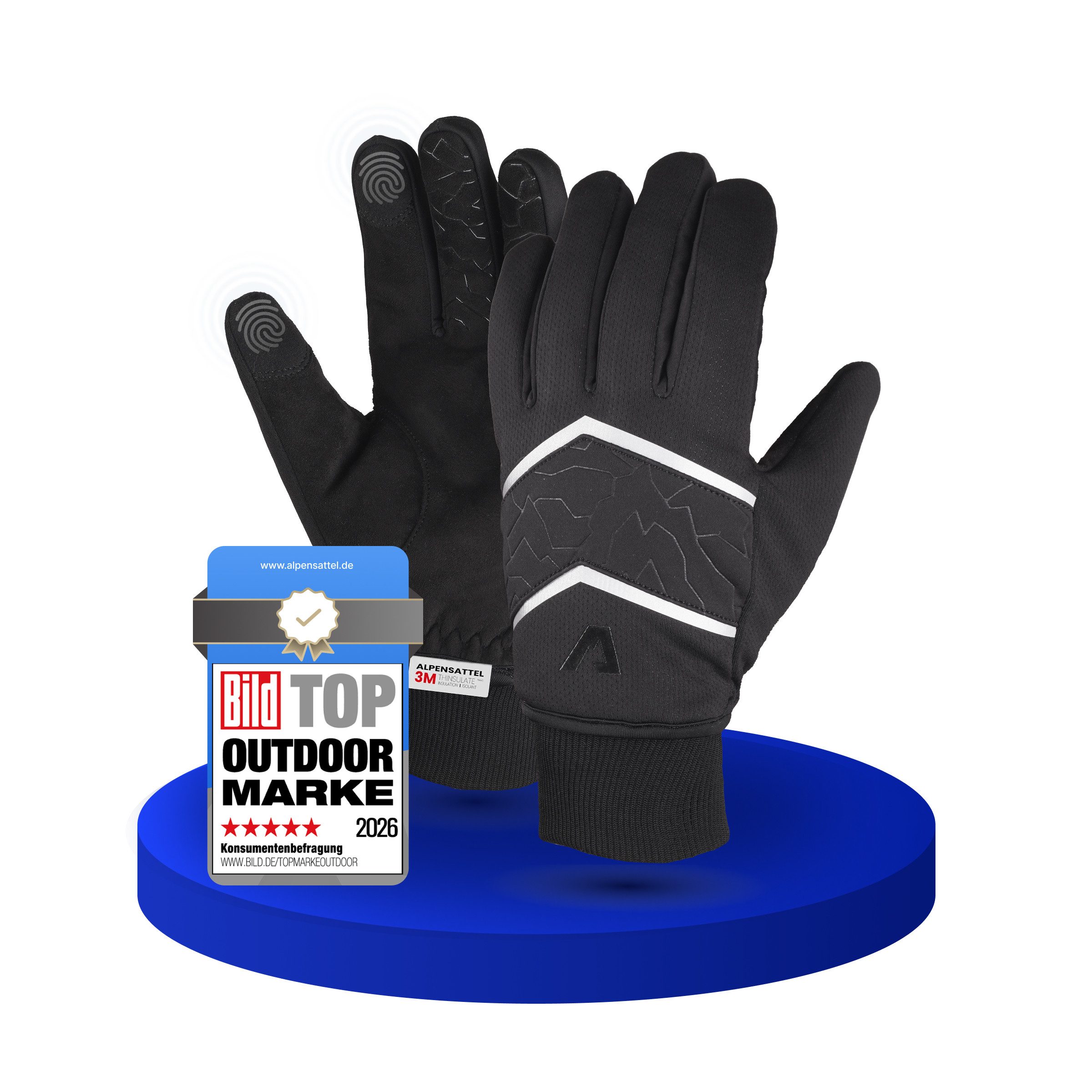 Alpensattel Fahrradhandschuhe PolarTherm Winter Перчатки (Handschuhset, 1-St., Thermofleece und Touchfunktion) warm, wasserdicht & touchscreenfähig