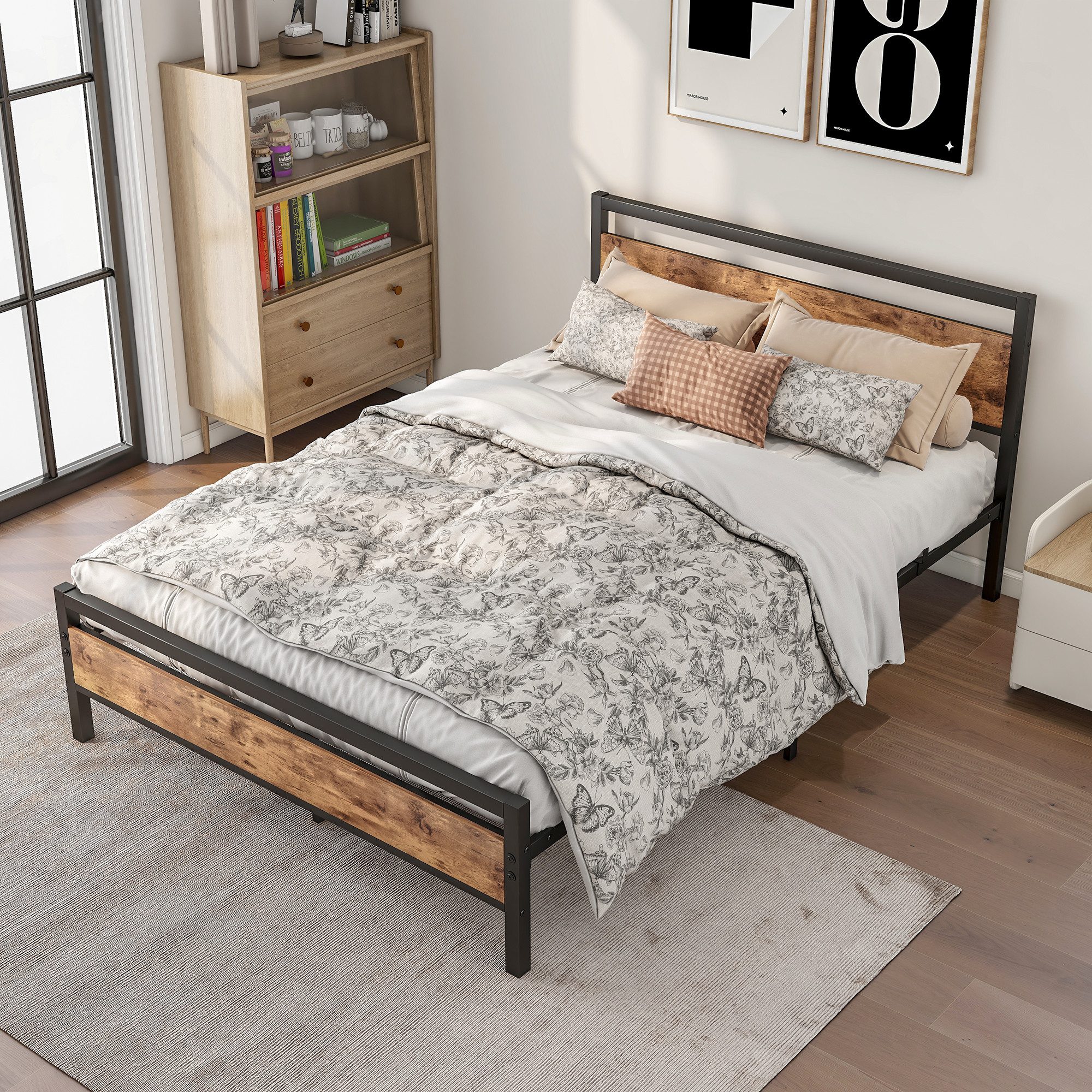 HOMERECOMMEND Metallbett aus Metall mit Lattenrost,Vintage Braun, 90x200cm (1-tlg), Kein Boxspring erforderlich, Quietschfest – Bild 3 von 5