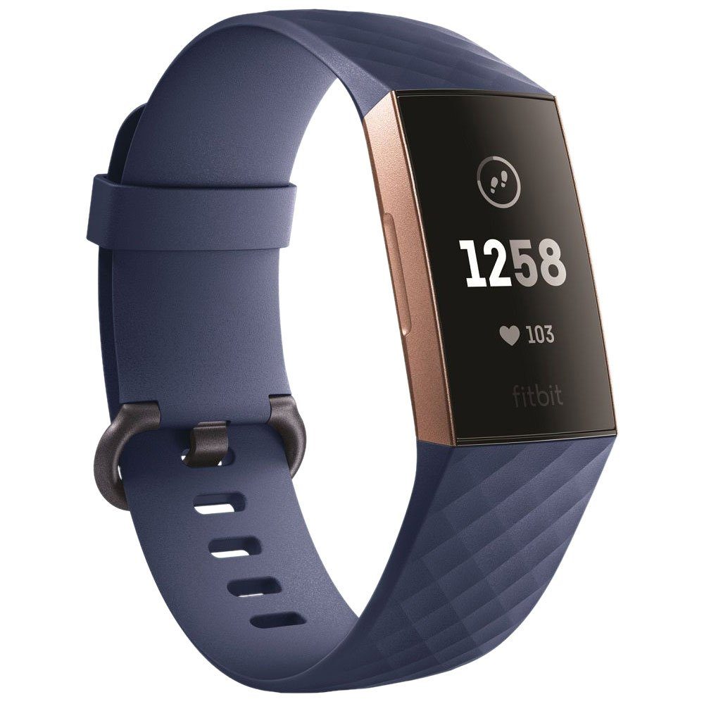 Wigento Smartwatch-Armband Für Fitbit Charge 3 / 4 Kunststoff / Silikon Armband für Männer / Größe L Navy-Blau Uhr
