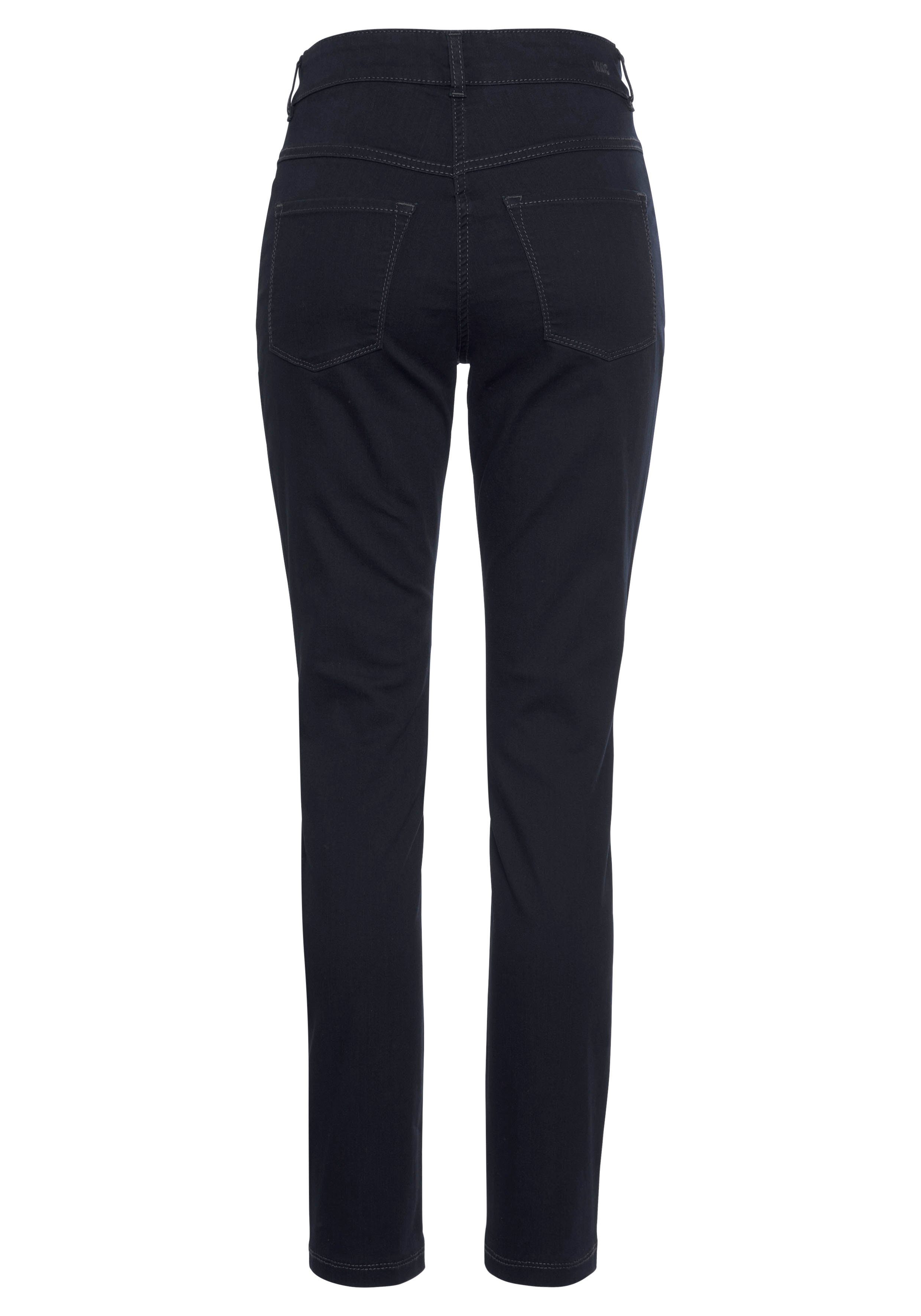 Tag bequem dark blue ganzen Hiperstretch-Skinny Qualität den Skinny-fit-Jeans sitzt MAC Power-Stretch rinsed