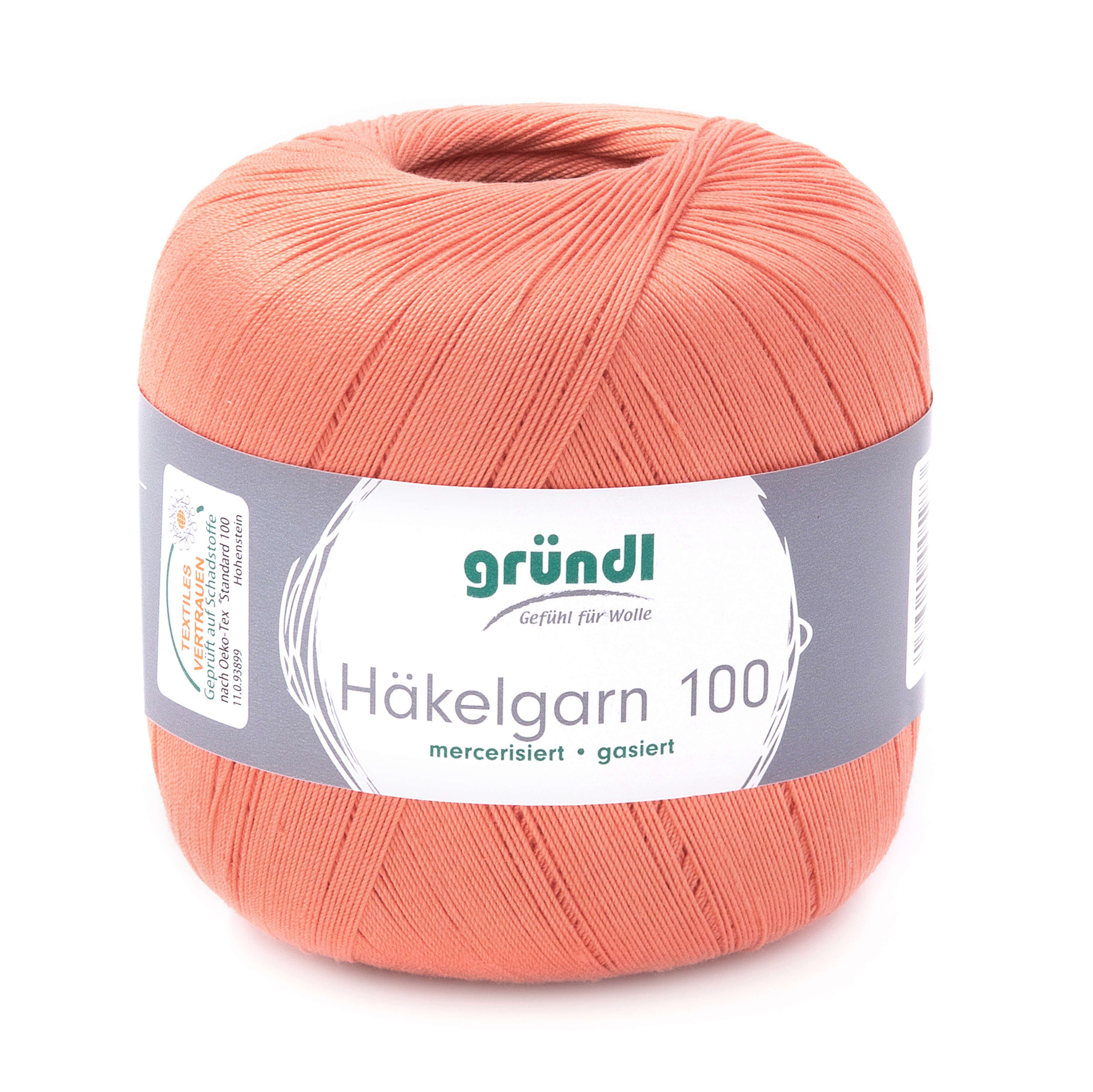 Gründl Häkelgarn 100, Baumwolle dünn zum Häkeln Handarbeiten DIY, 100g Häkelwolle, 566,00 m (Baumwollgarn, Filethäkelgarn), 60° waschbar