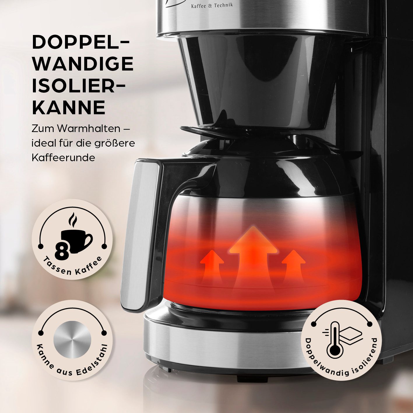Barista Filterkaffeemaschine mit digitalem Touch-Display mit Mahlwerk + Isolierkanne