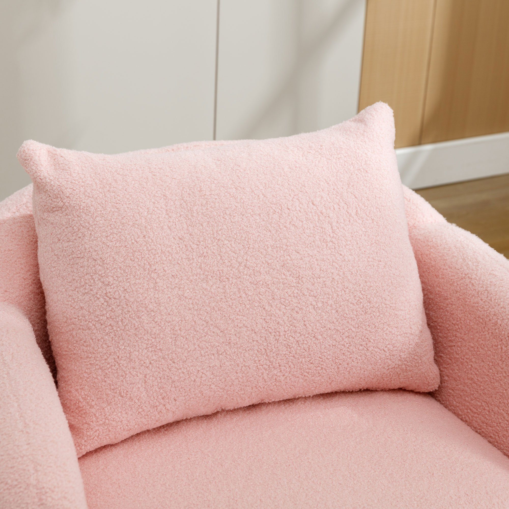 Einzelsessel Loungesessel Sessel (mit Moderner, extra mit OKWISH Polstersessel Beine Kissen, Kissen, schlichter Massivholz), Freizeitsessel Armlehnensessel Teddy-Samtstuhl Sessel rosa aus dickem