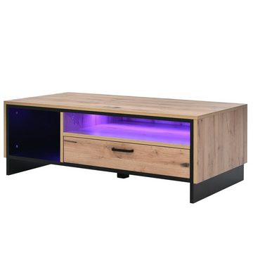 BlingBin Couchtisch Sofatisch Wohnzimmertisch Mit LED-Beleuchtung und Fernbedienungen (mit Schubladen und Fächer), Dimension :100*50*35cm