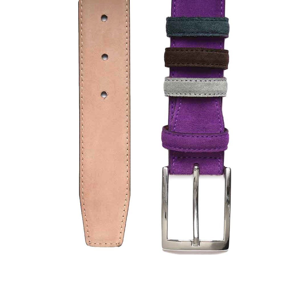 BGENTS Ledergürtel Veloursledergürtel Lila Naht und stylisch mit drei Wechselschlaufen kontrastfarbene