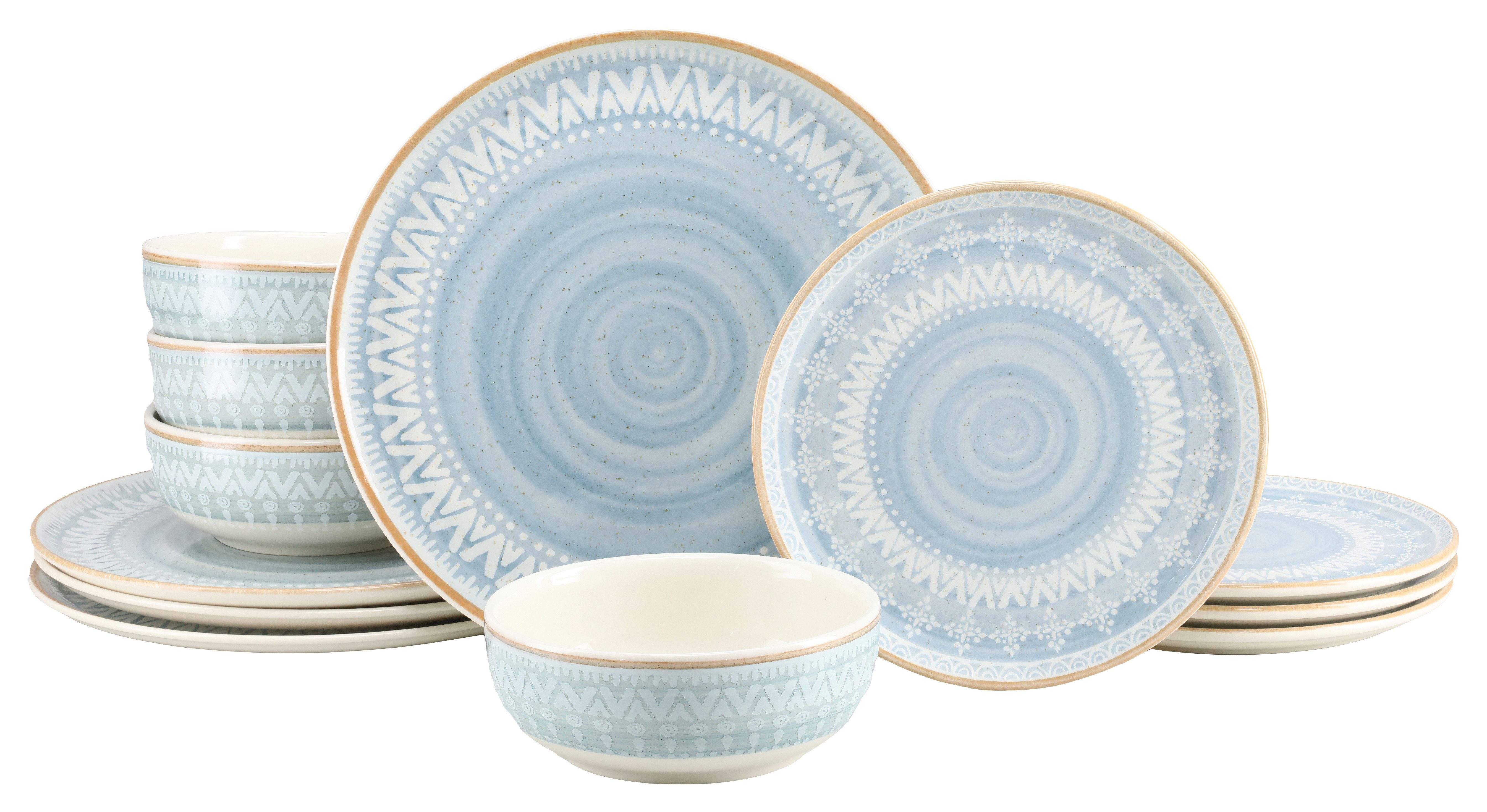 CreaTable Teller-Set Congo, Geschirr-Set, 12-tlg. (12-tlg), 4 Personen, Steingut, Runde Formgebung, harmonische Tischkultur