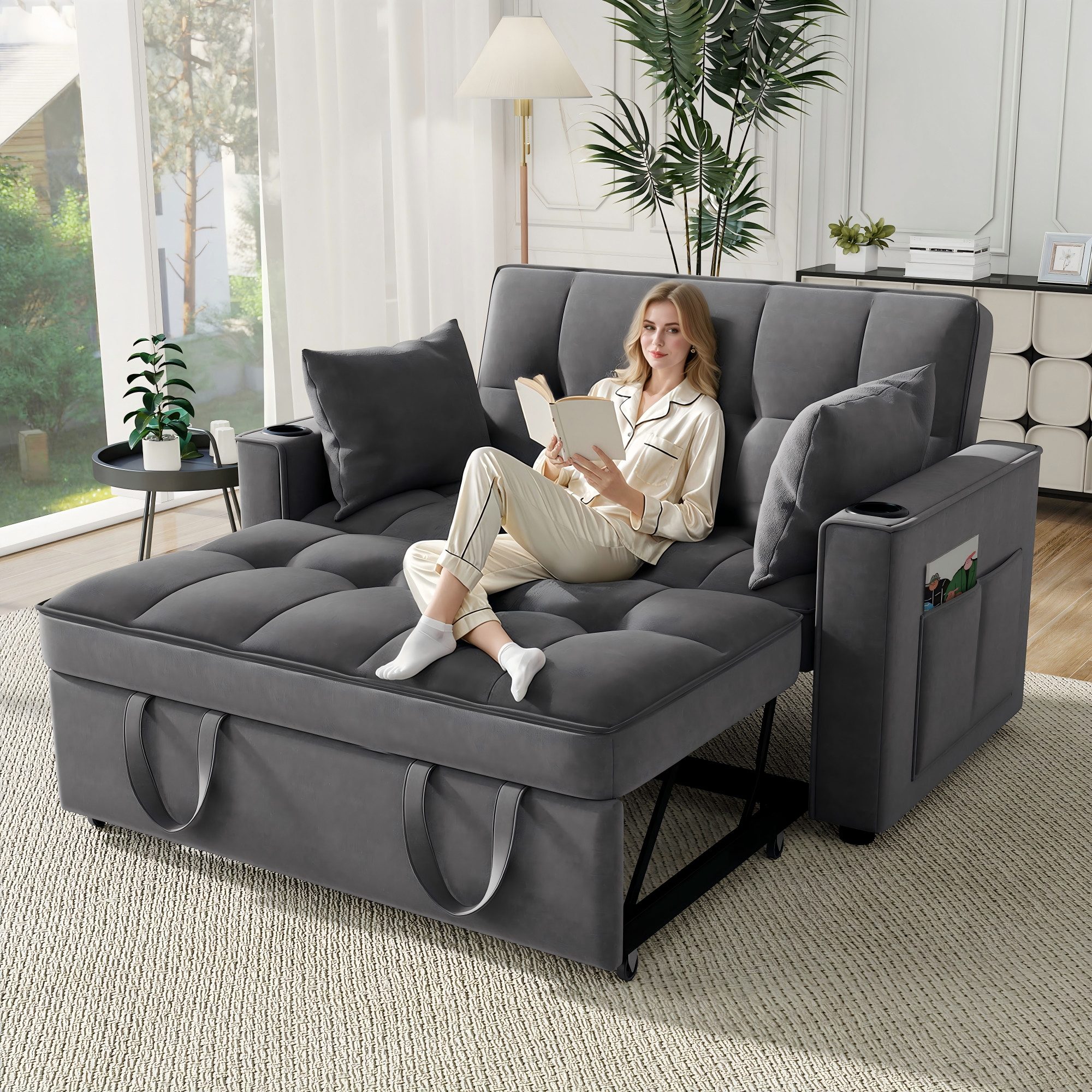 Merax Schlafsofa, mit 3-in-1 Bettfunktion,Loungesessel mit Schlaffunktion,viel Stauraum