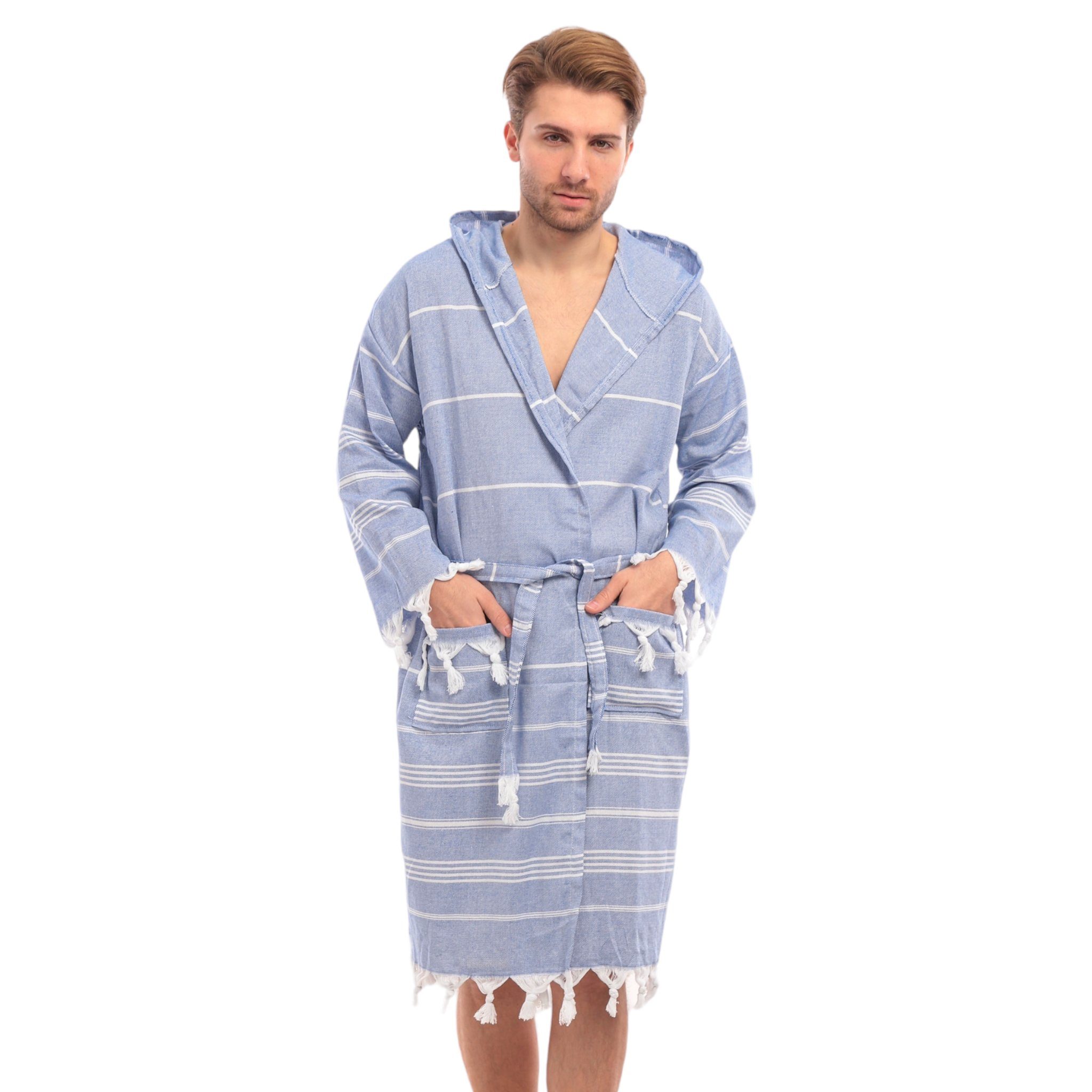 herémood Bademantel herémood Bademantel Damen & Herren Unisex – Weich & Leicht, Langform, 100 % Baumwclle, mit Kapuze, & Gürtel, Hamamtuch-Stil mit Taschen – Ideal für Sauna, Spa, Hotel & Zuhause