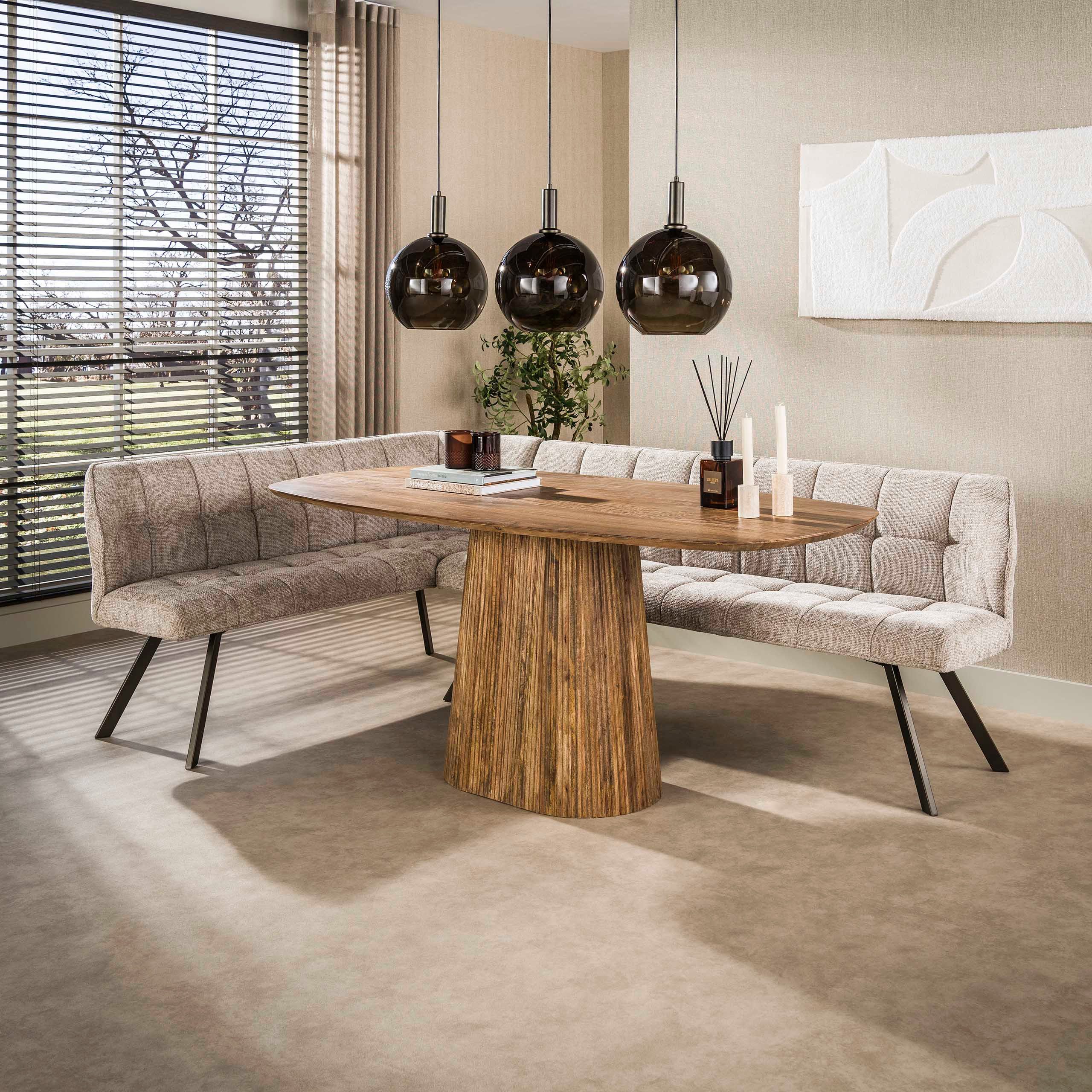 Maison ESTO Eckbank Küchenbank VARENO links 242 cm Stoff beige mit Metallbeinen, Frei im Raum stellbar • Komfortable Polsterung