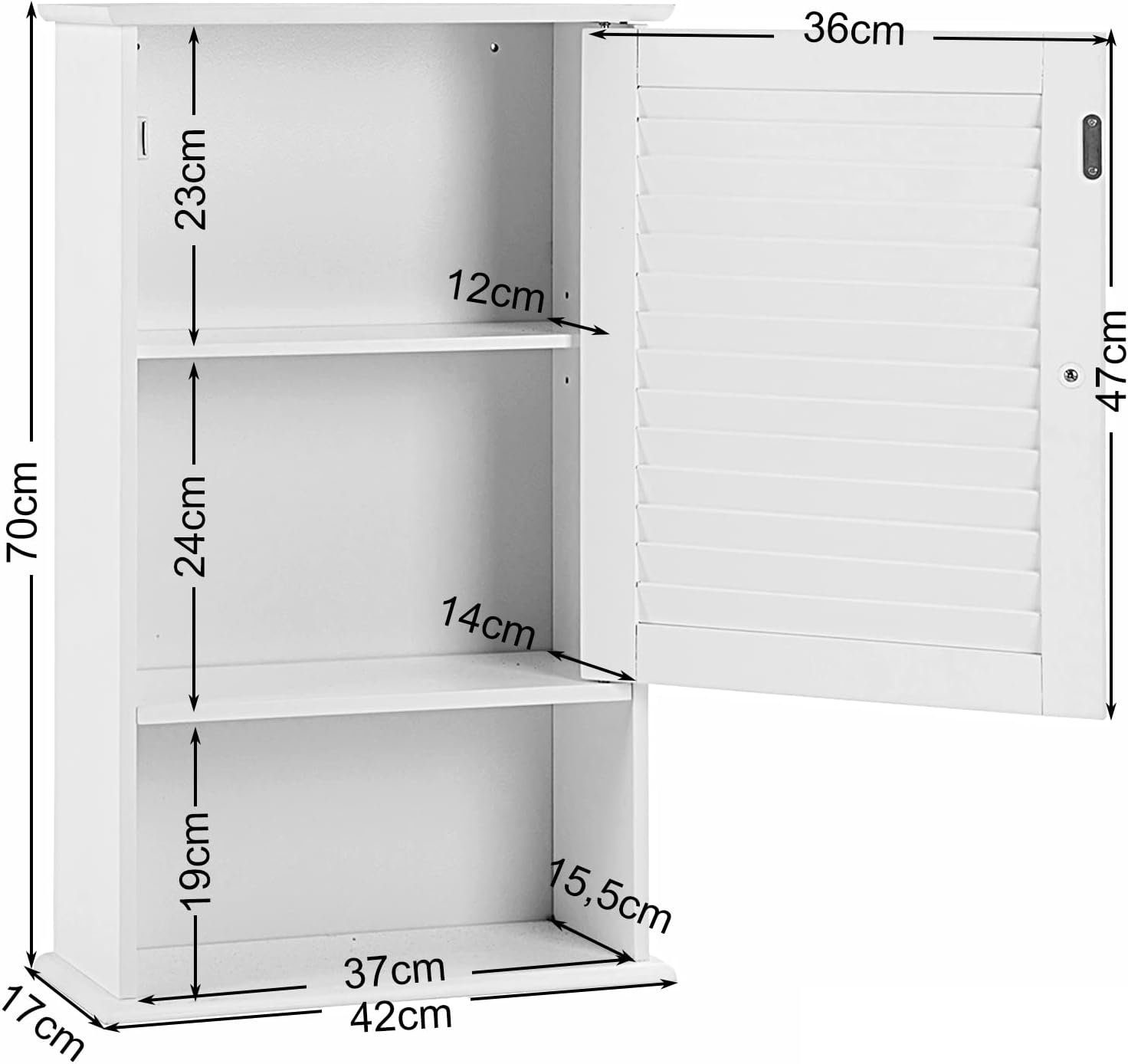 KOMFOTTEU Hängeschrank Badezimmerschrank 42 x 17 x 70 cm