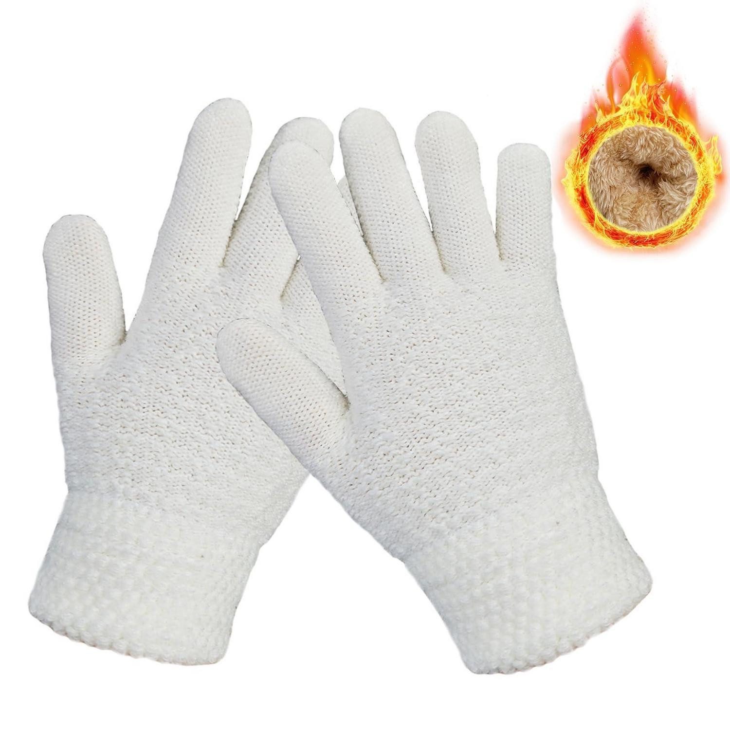 LuxusKollektion Strickhandschuhe Kinder Winterhandschuhe Weiß Fleece Einheitsgröße (1-St)