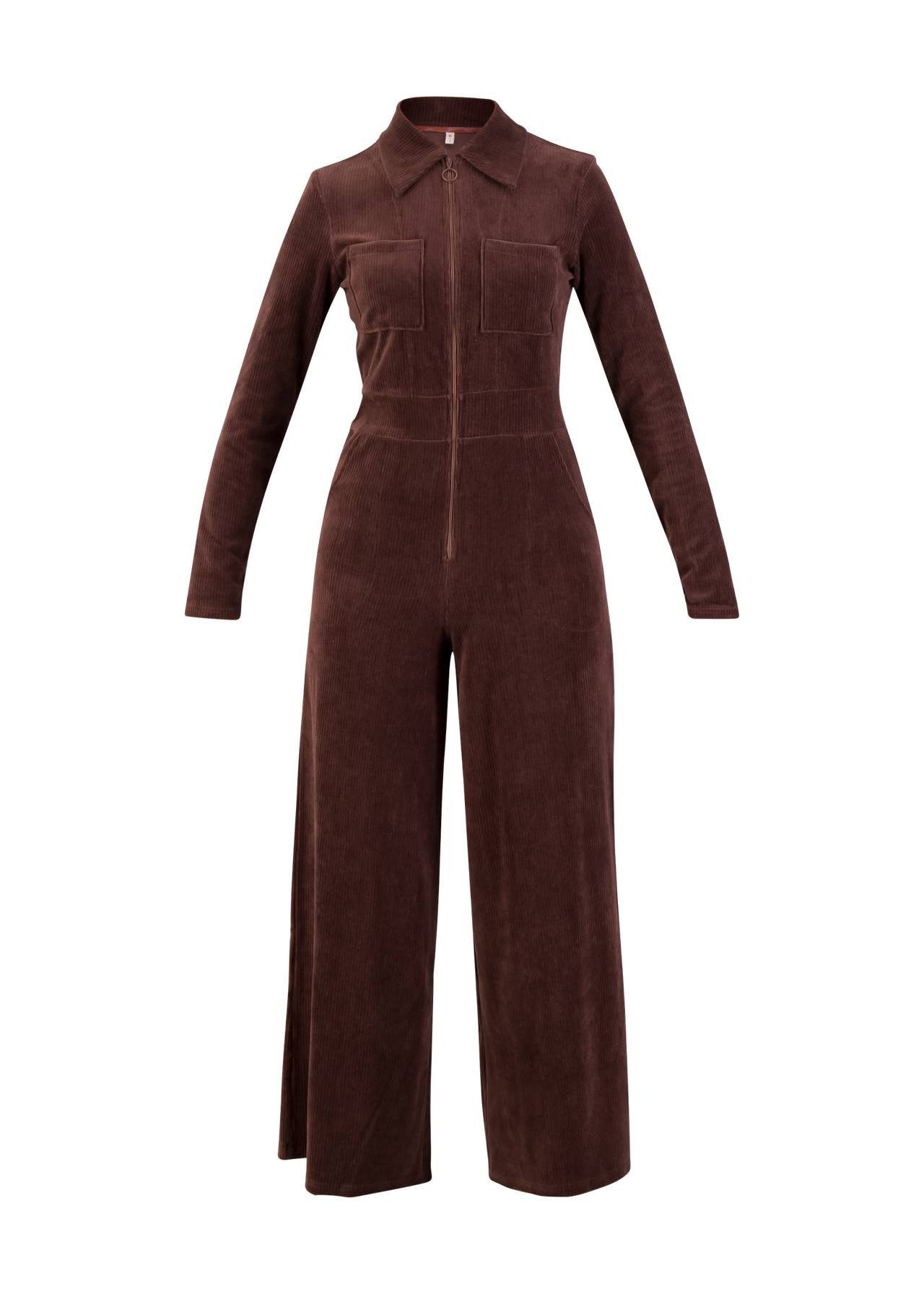 Blutsgeschwister Jumpsuit - Moderner Cordoverall mit Hemdkragen und weitem Bein für Damen