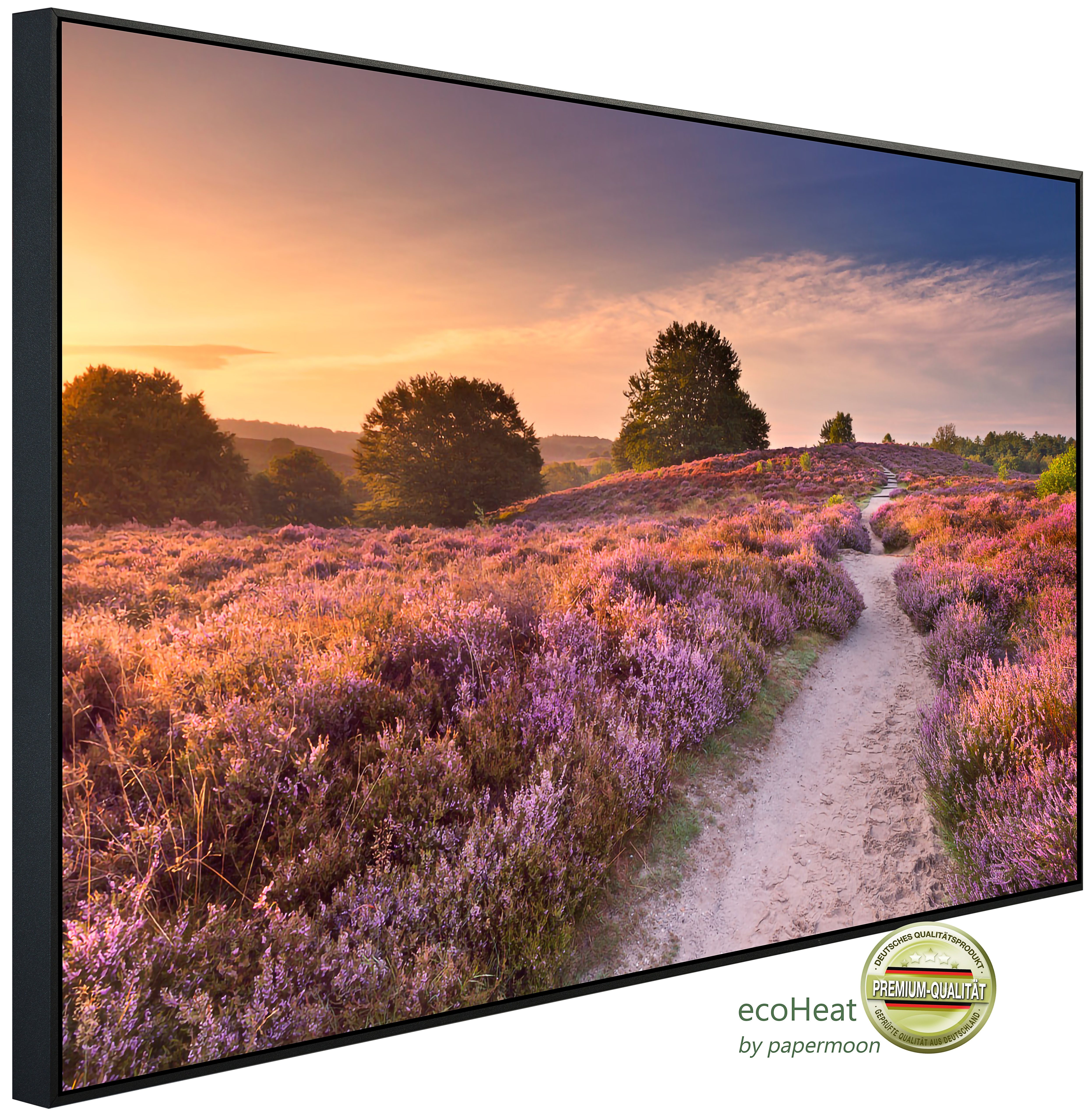 Infrarotheizung INFRAROT-BILD-HEIZUNG, Blühende Heide bei Sonnenaufgang