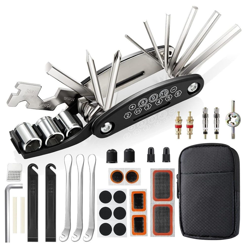AFKSMILE Fahrradwerkzeugset Fahrrad Reparaturset, 16-in-1 Fahrrad-Multitool Satteltasche Fahrrad