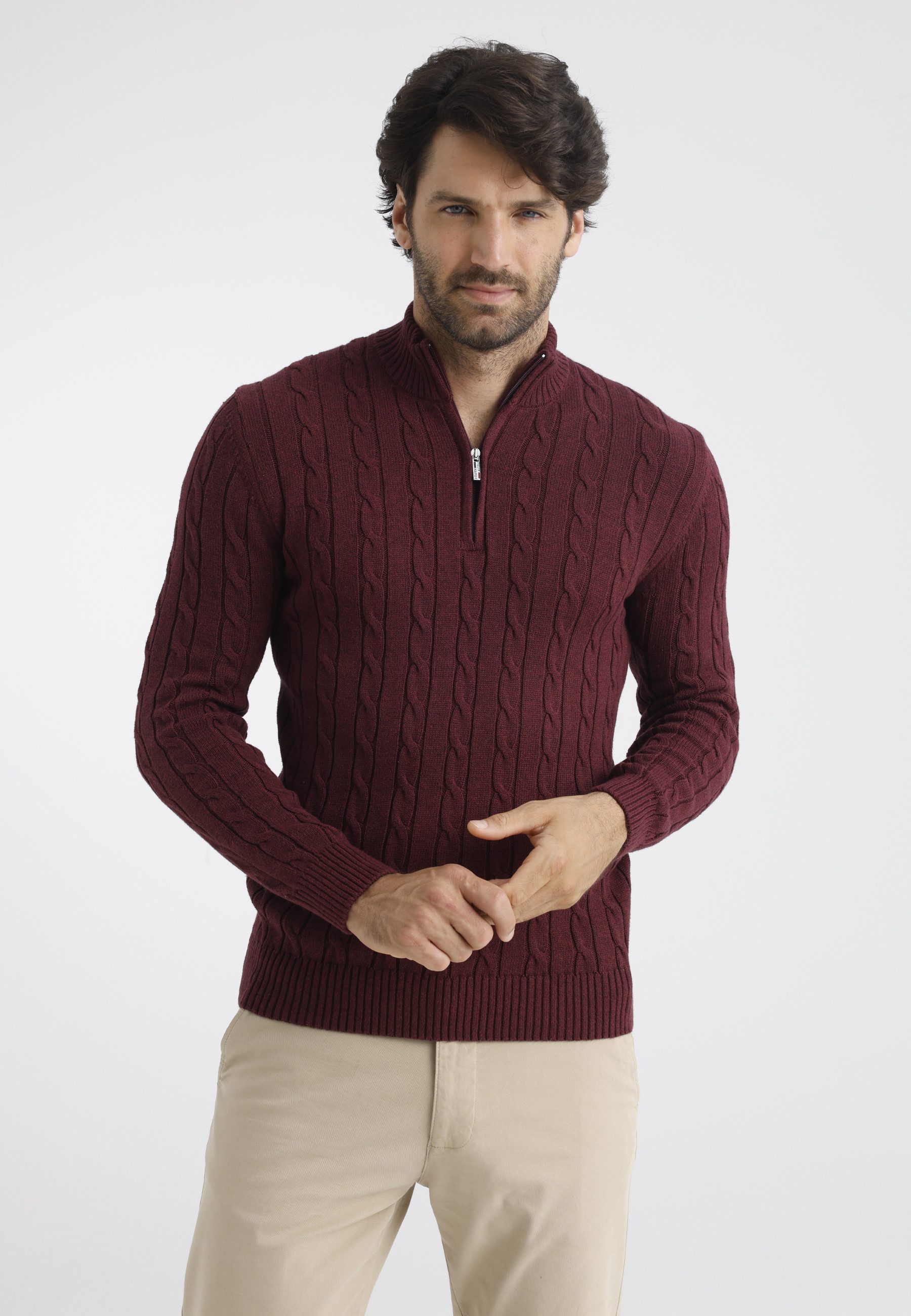 Felix Hardy Stehkragenpullover Pullover mit kurzem Reißverschluss