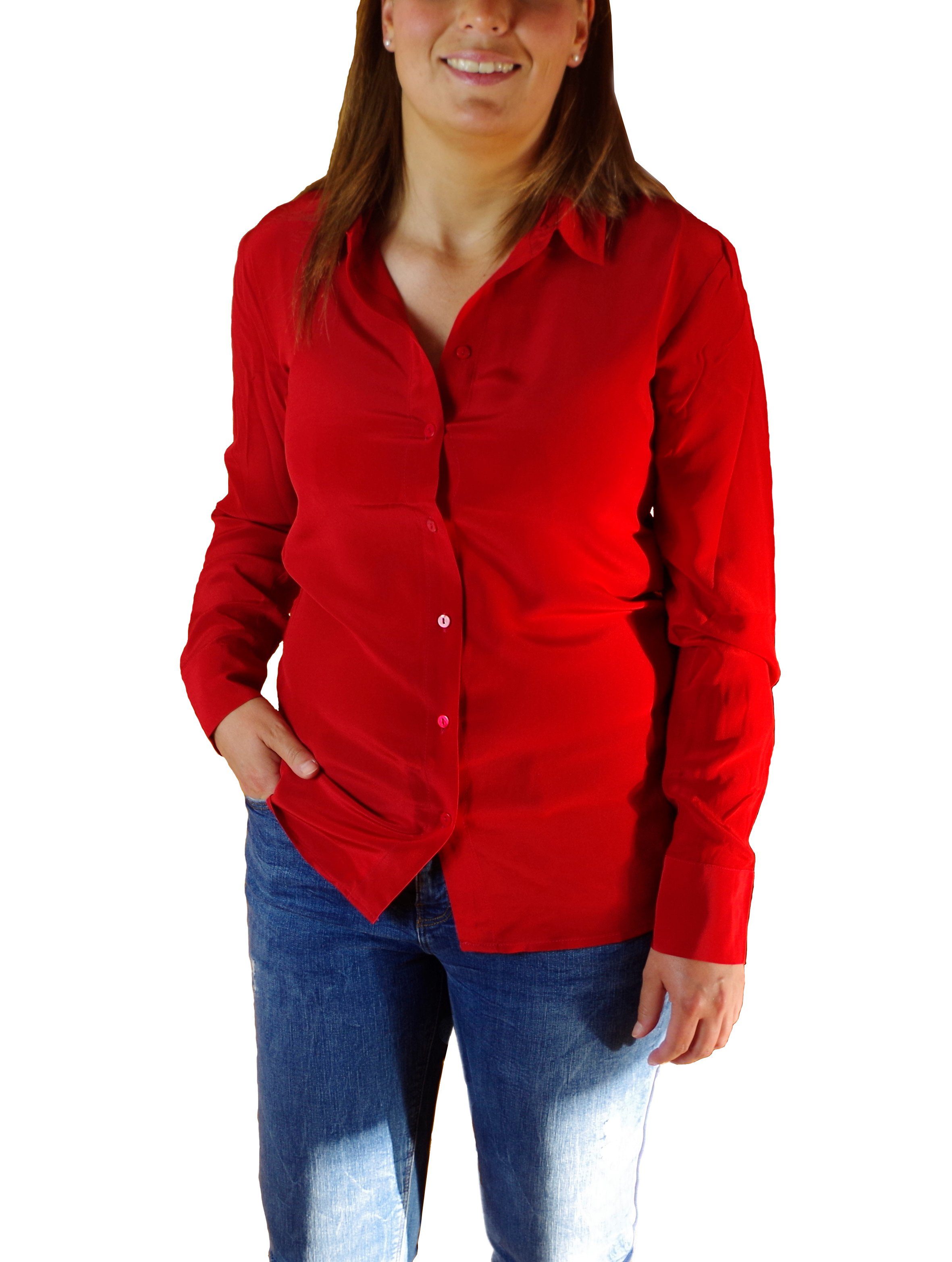 Posh Gear Seidenbluse Damen 100% 100% Seide dunkel Seidenbluse aus Bluse rot Seide Collettoseta