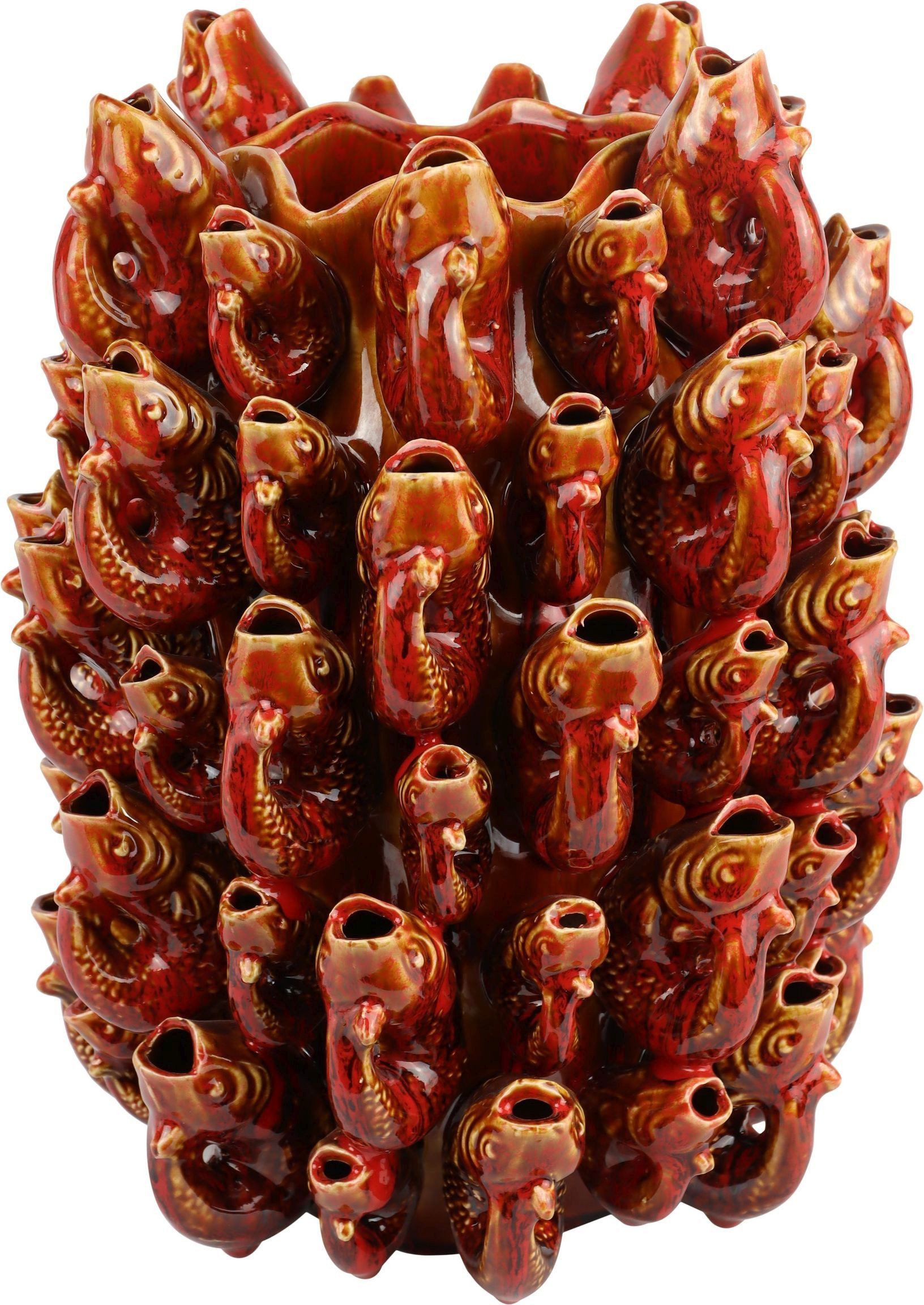 FURNARO Dekovase (1 St), Vasenobjekt mit kunstvoll eingearbeiteten Koifischen im Naturton