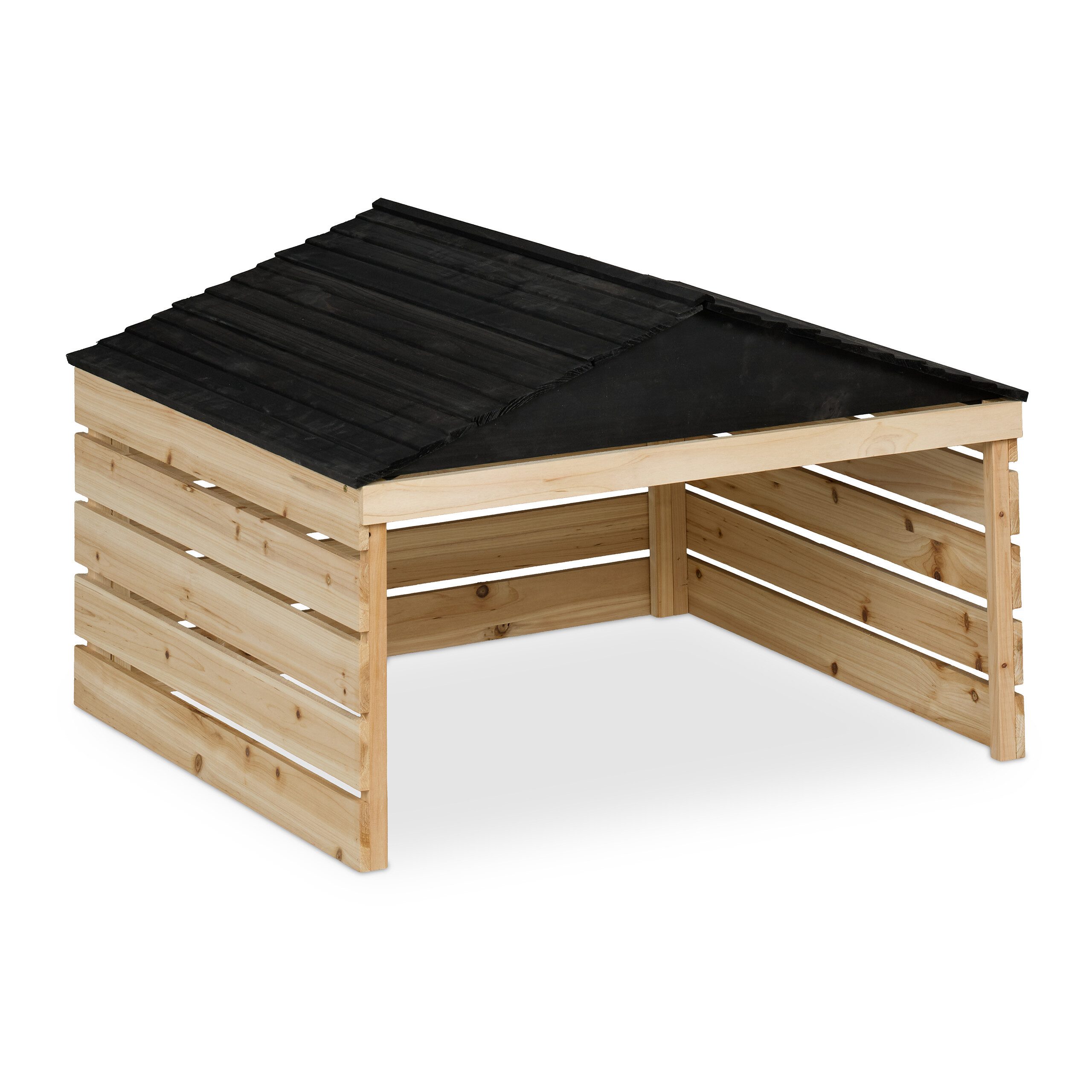 relaxdays Mähroboter-Garage aus Holz, BxTxH: 79x74x52.5 cm, Natur braun|schwarz