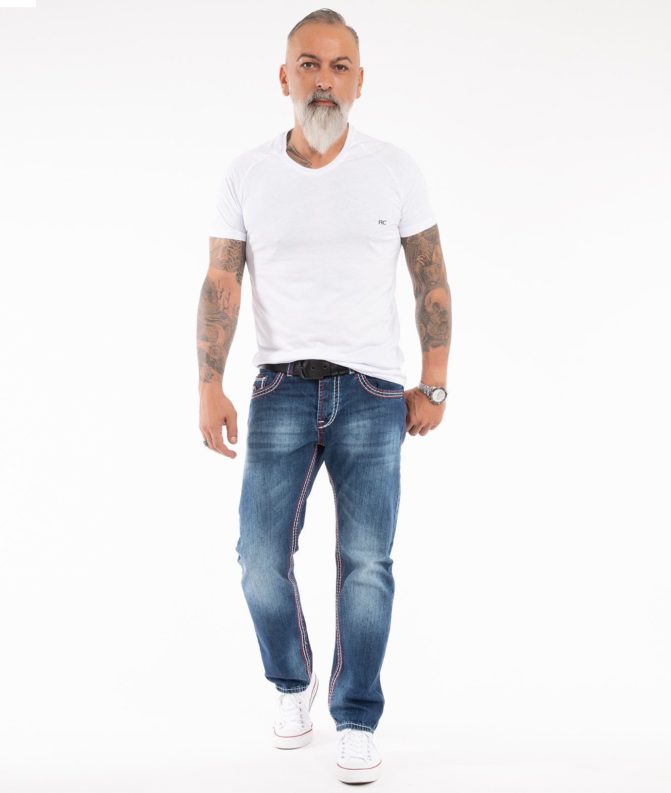 Jeans Nähte Herren RC-2272 Creek Rock Straight-Jeans dicke Dunkelblau