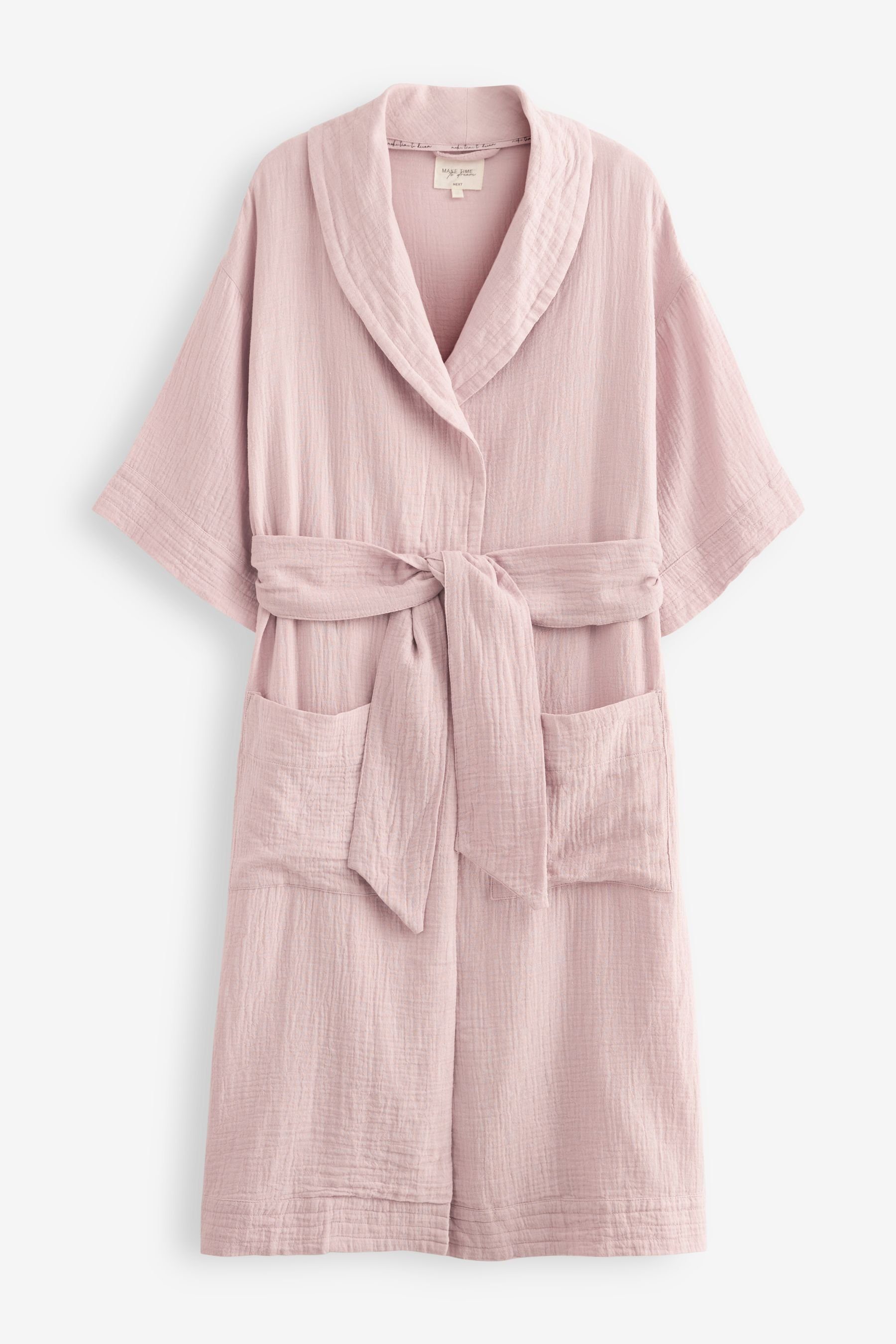 Pink Next Baumwolle, mit Crinkle-Bademantel Baumwolle Damenbademantel