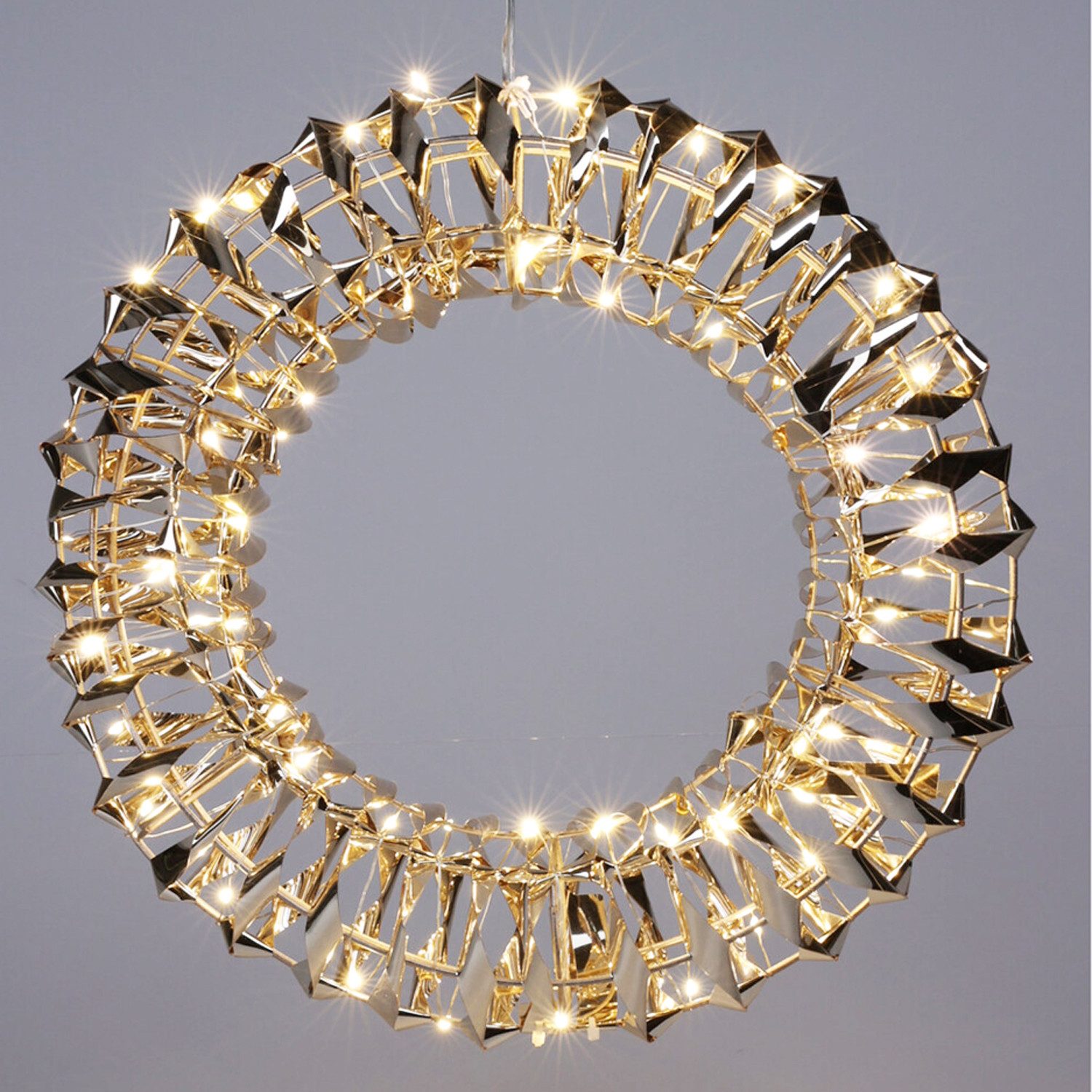 Mojawo Lichtervorhang LED Metall Kranz Hängekranz Türkranz warmweiß Gold 30 günstig online kaufen