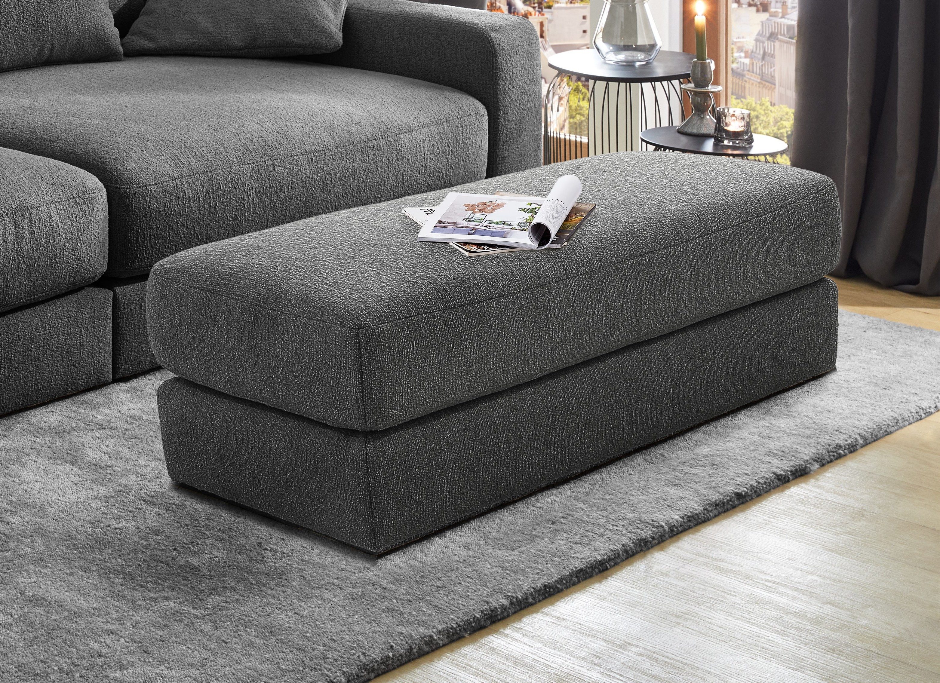 luma-home Polsterhocker 15254 (B124/T60/H40 cm, Bonellfederkern-Polsterung), Sitzbank Designerhocker, robuster Flachgewebe-Bezug Dunkelgrau