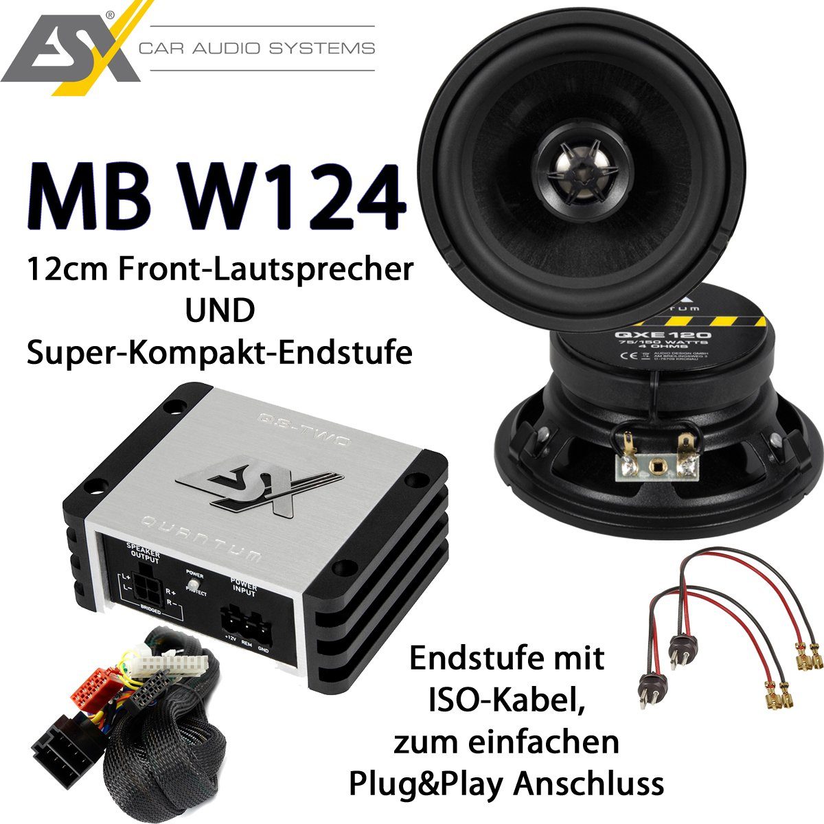 ESX QXE120 + QS-TWO-ISO Lautsprecher + Endstufe Mercedes Benz W124 Multiroom-Lautsprecher
