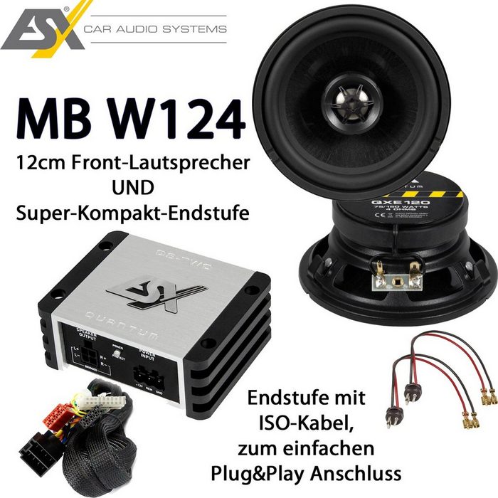 ESX Multiroom-Lautsprecher (ESX QXE120 + QS-TWO-ISO - 12cm Koax Lautsprecher + Endstufe kompatibel mit Mercedes Benz W124)