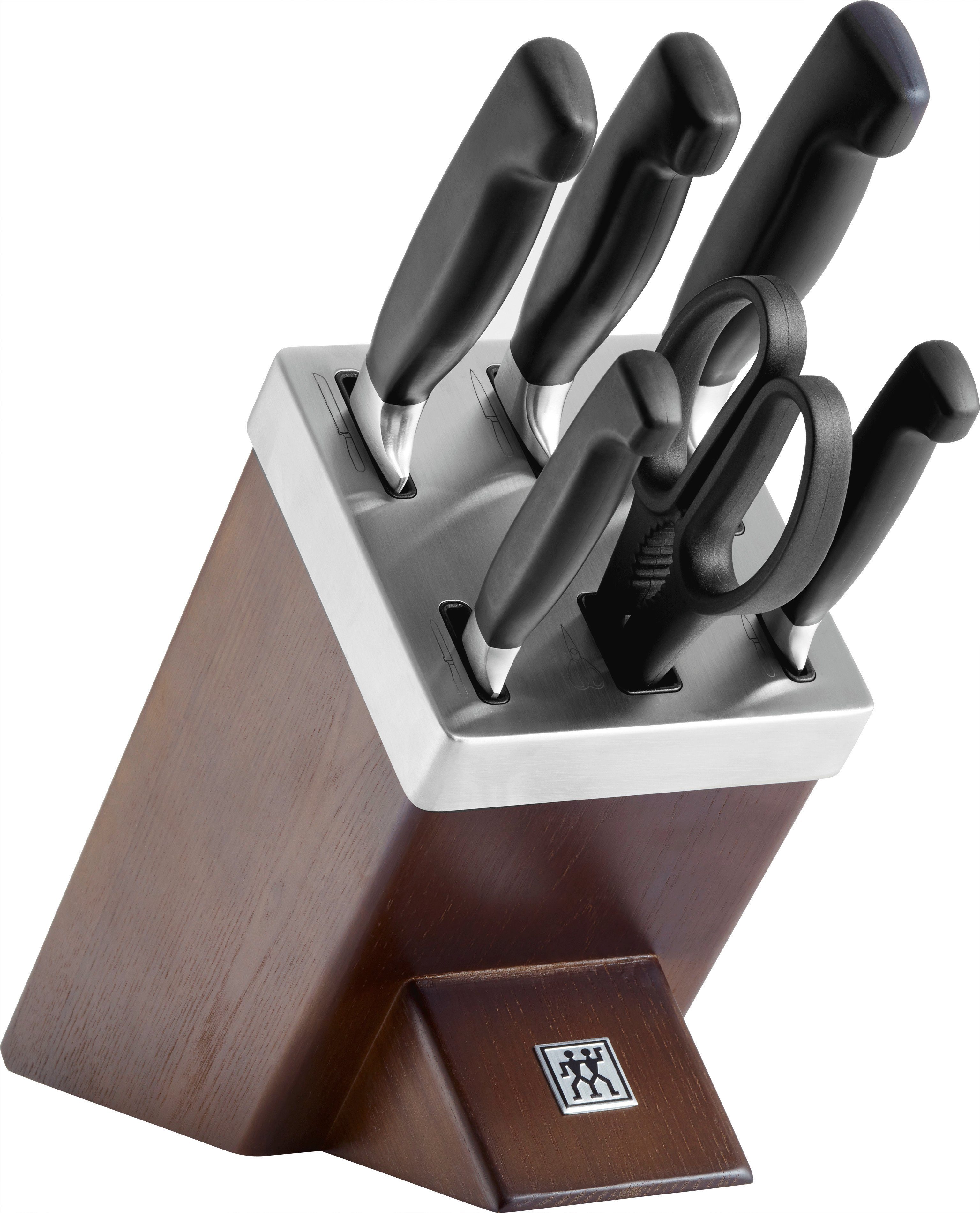 Zwilling Messerblock Vier Sterne 7-tlg., Made in Germany, Messer und Schere aus rostfreiem Spezialstahl Braun | Messersets