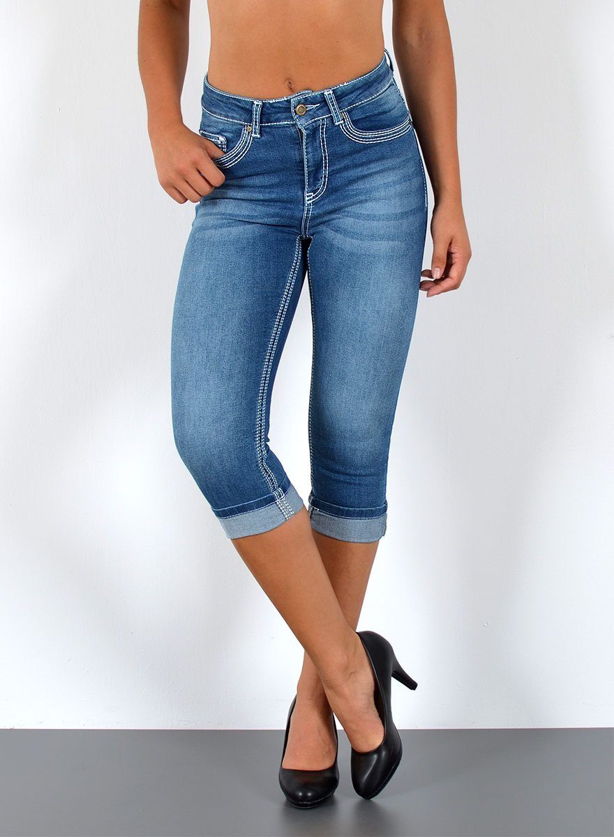 ESRA Caprijeans Damen 3/4 Capri Jeans-Hose mit Kontrast-Nähte bis Große Grö günstig online kaufen