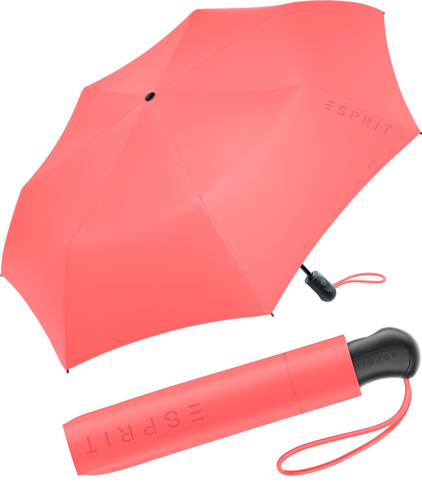 Esprit Taschenregenschirm Damen Easymatic Light Auf-Zu Automatik FJ 2023, stabil und praktisch, in den neuen Trendfarben koralle