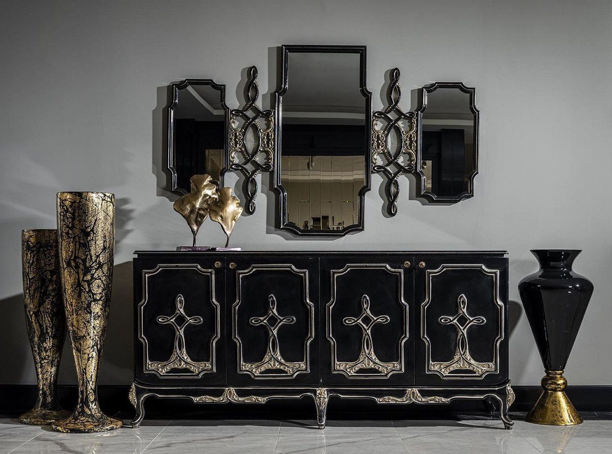 Spiegel Wandspiegel Stil - Luxus Spiegel Wohnzimmer / Barock Gold Barockspiegel - Garderoben - Antik - Barock handgefertigter Spiegel im Padrino Schwarz Barockstil Prunkvoller Casa Möbel