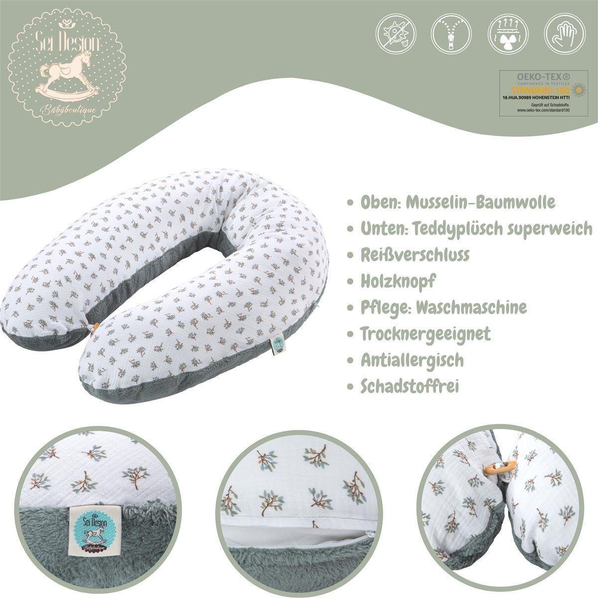 Babynestchen Kuschelnest XXL, Seitenschläferkissen Stillkissen Bezug mit Bezug, Musselin Schwangerschaftskissen SEI Baumwolle Design