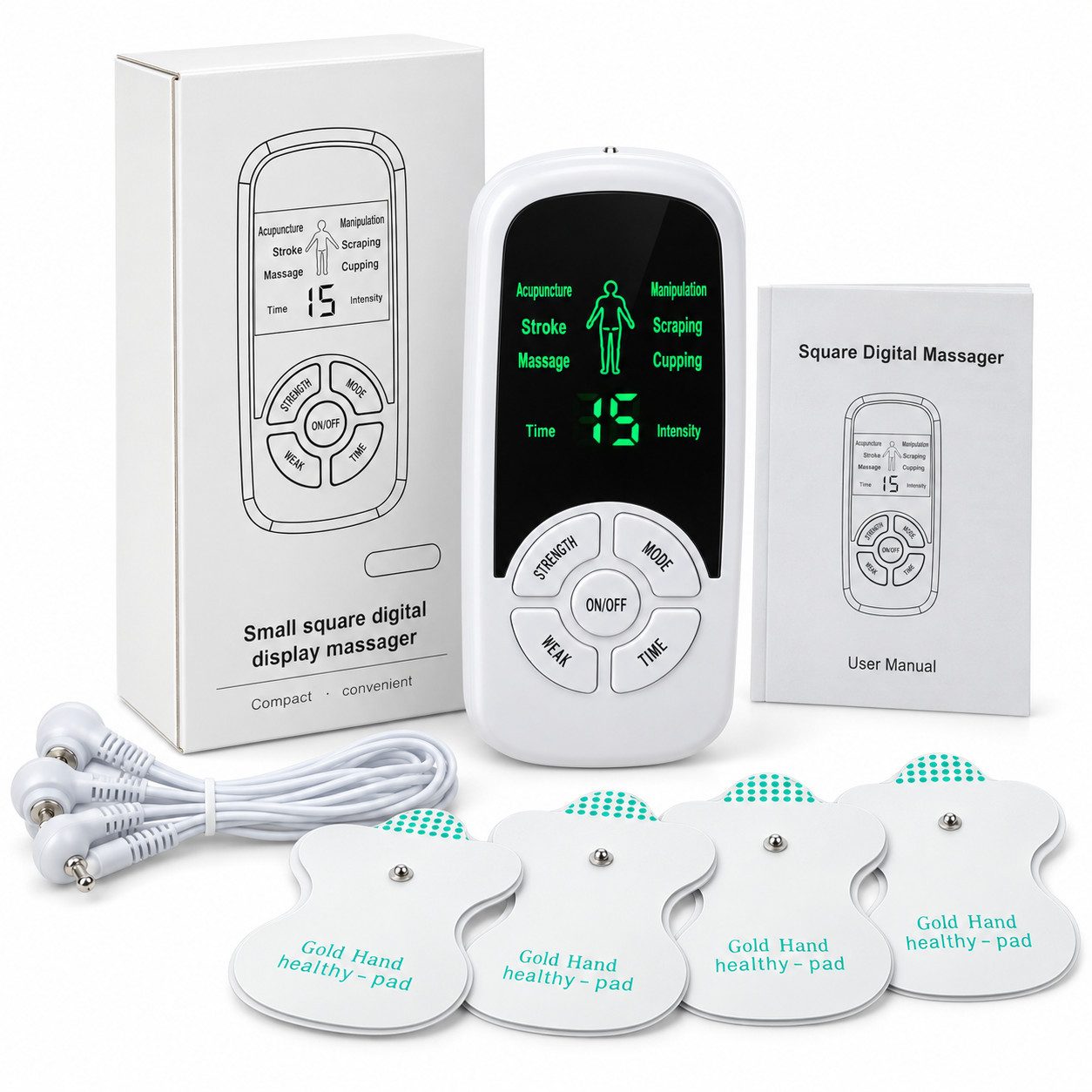 Tekoo TENS-EMS-Gerät Digitales TENS Reizstromgerät Muskelstimulator mit 4 Elektroden, (Einsteiger-Set, Komplettset inklusive Steuergerät, Elektrodenkabel und 4 Elektrodenpads), 6 Massage-Modi, 15 Intensitätsstufen