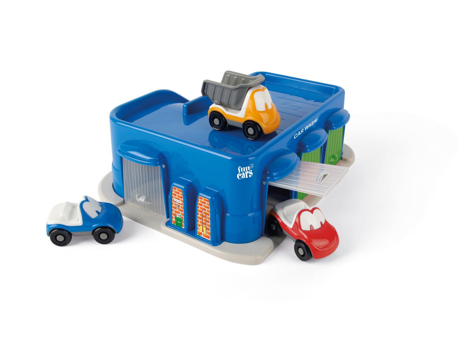 dantoy Spiel-Parkgarage Autowaschanlage + 3 Spielzeugautos FUNCARS Garage+Autos (4-tlg), Autos-Set Spielzeugset Spielset Spieleset