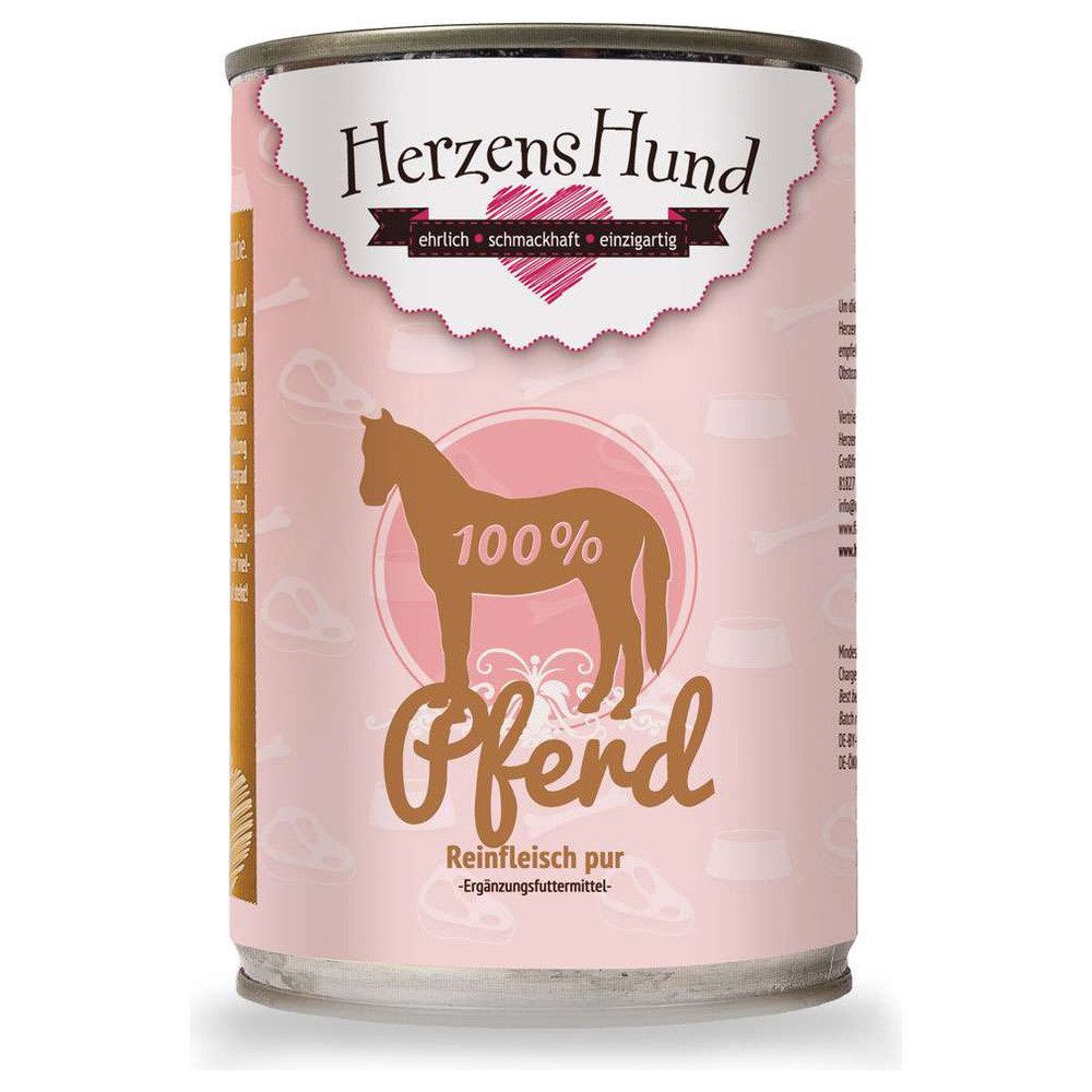 Herzenshund Reinfleisch Pferd 400 g - 12 Stück, Nassfutter für: Hund