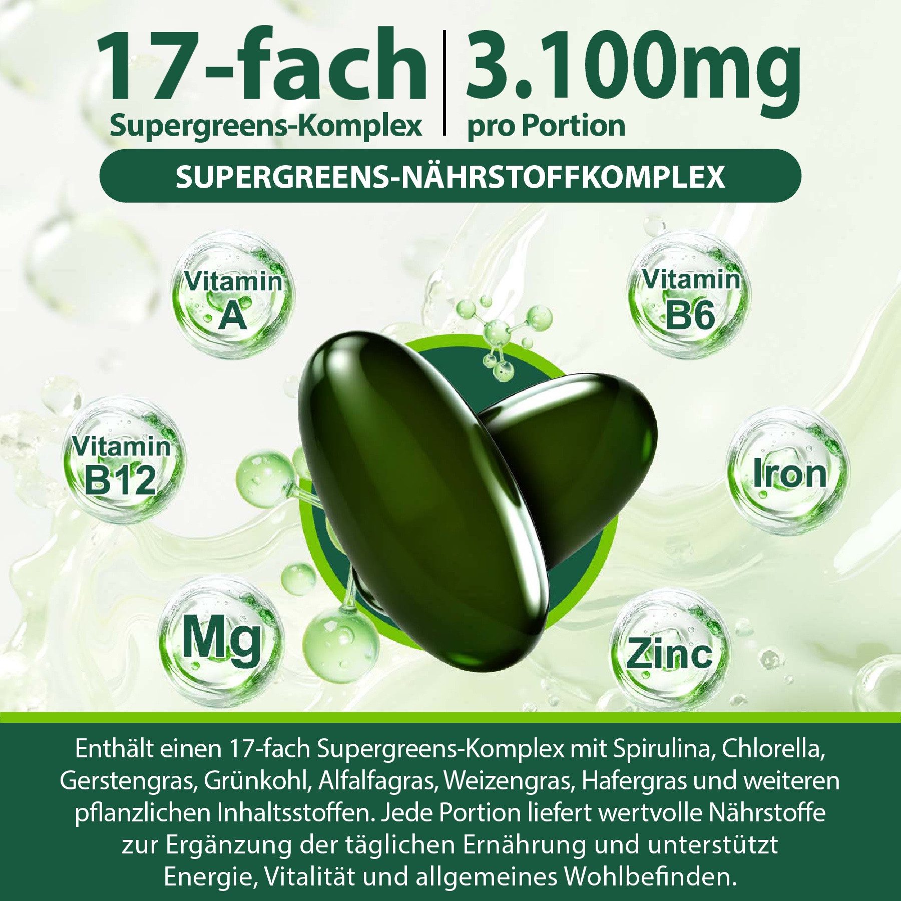 Acentiallabs Spirulina Chlorella Softgels Mineralien 300 Kapseln 3100 mg Vegan Kapseln, Superfoods, Nahrungsergänzungsmittel, Spirulina