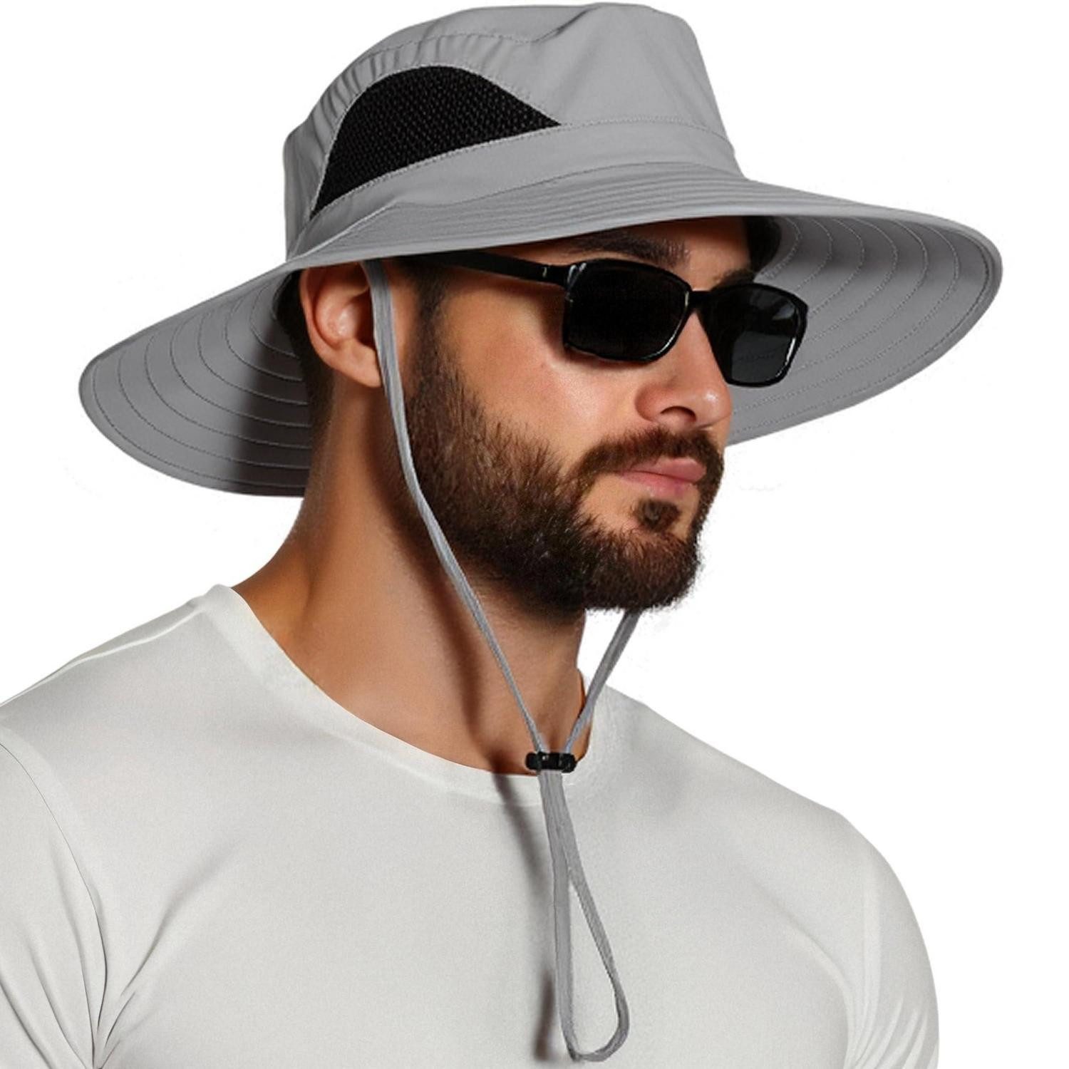 LuxusKollektion Sonnenhut Sonnenhut Herren Damen UPF50 Faltbar Wanderhut Krempe 01 Hellgrau