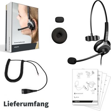 GEQUDIO für Siemens Unify Mitel Aastra innovaphone Telefone mit RJ-Anschluss Headset (1-Ohr-Headset, 60g leicht, Bügel aus Federstahl, mit Wechselverschluss für mehrere Endgeräte, inklusive Anschlusskabel)