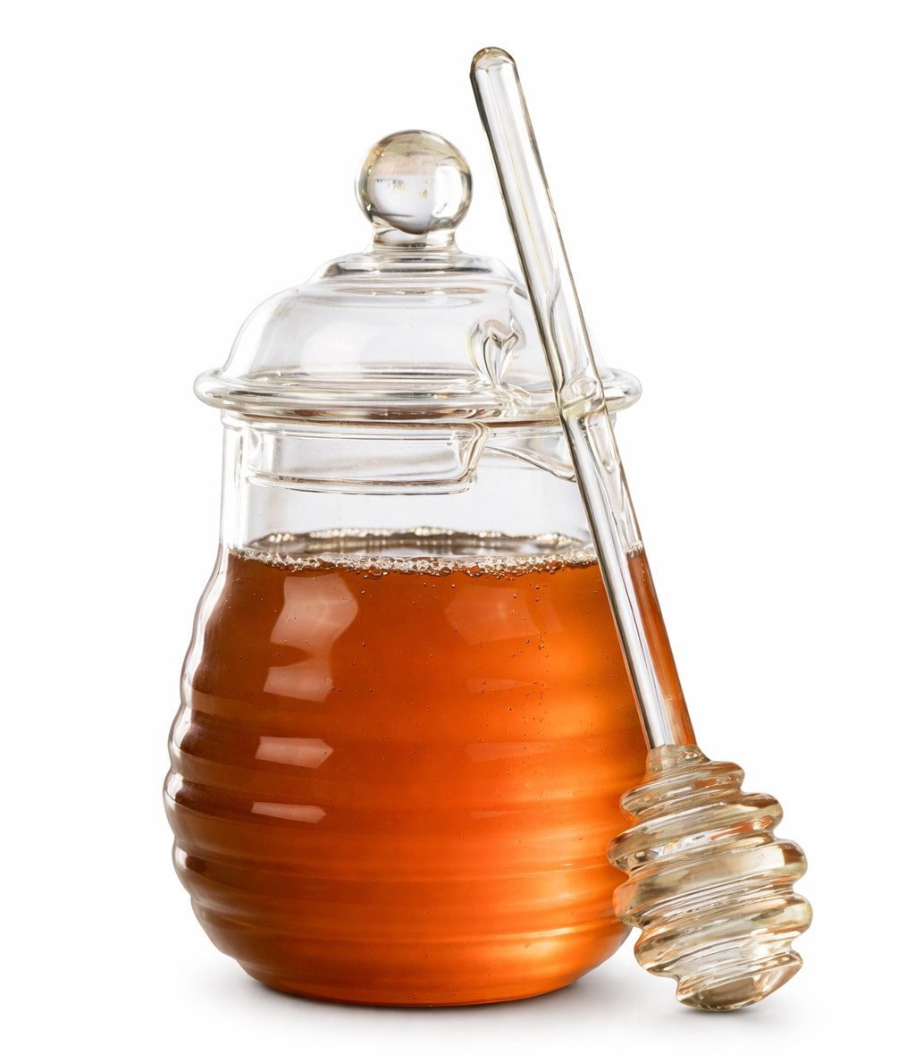 HI Gläser-Set Honigtopf Honigglas mit Honiglöffel 270 ml Bienenstock-Design HI 13075, Material: Glas
