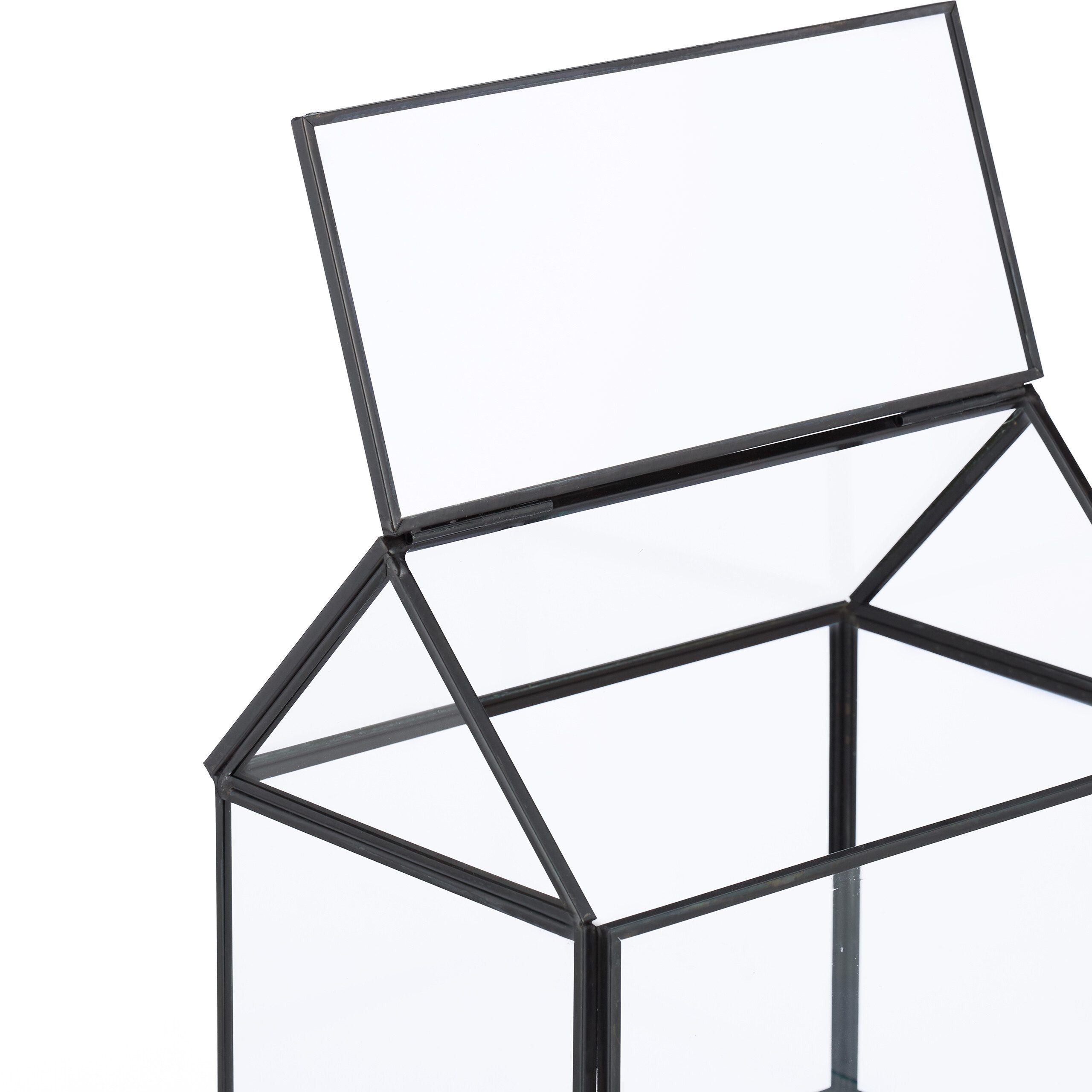 relaxdays Gewächshaus Pflanzenterrarium aus Glas Hausform, BxTxH: 15 x 10 x 15 cm, BxLxH: 15 x 10 x 15 cm, 0.25 mm Wandstärke, 1-St., schwarz – Bild 5 von 5
