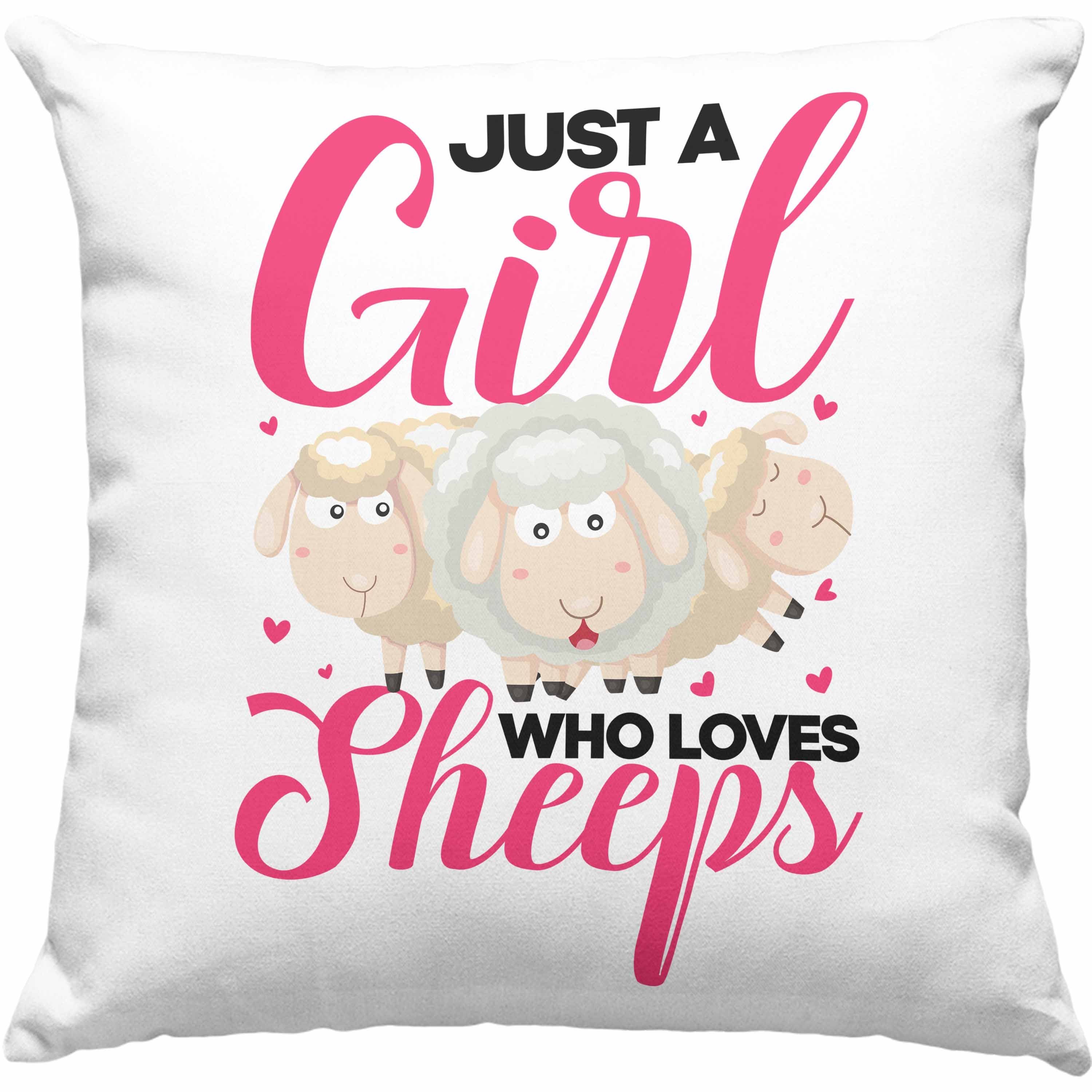 Trendation Dekokissen Trendation - Just A Girl Who Loves Sheeps Kissen Geschenk Schaafe Spruch Dekokissen mit Füllung 40x40 Grün