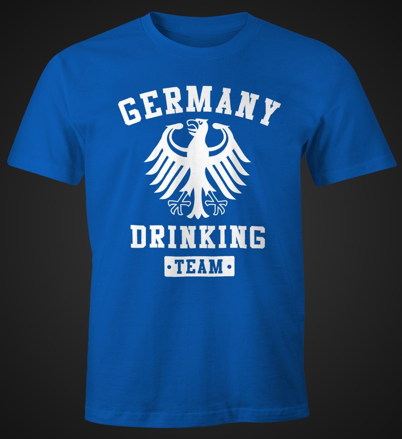 Adler mit T-Shirt Fun-Shirt Team Deutschland Herren MoonWorks Drinking Print-Shirt blau Moonworks® Bier Print Germany