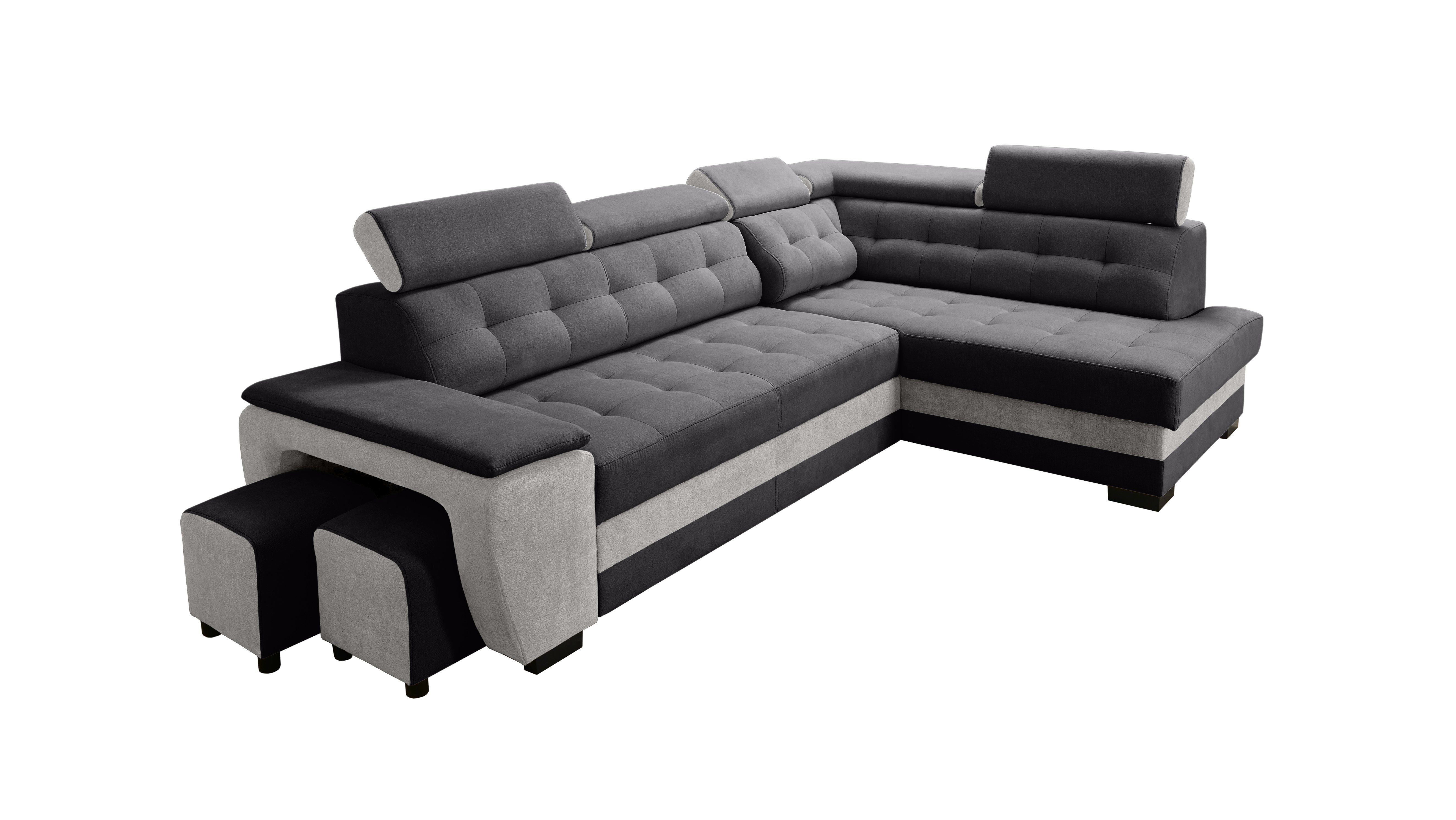 robin Ecksofa Grand Ecksofa mit Schlaffunktion Bettkasten Kopfstützen BLACK+SILVER | Ecksofas