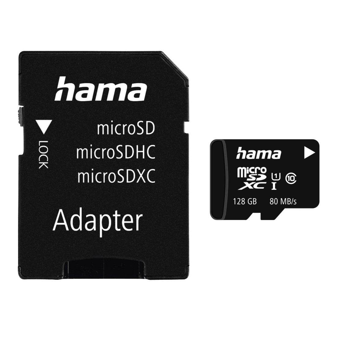 Hama microSDHC 16GB Class 10 UHS-I 80MB/s + Adapter/Foto Speicherkarte (128 GB, UHS-I Class 10, 80 MB/s Lesegeschwindigkeit)