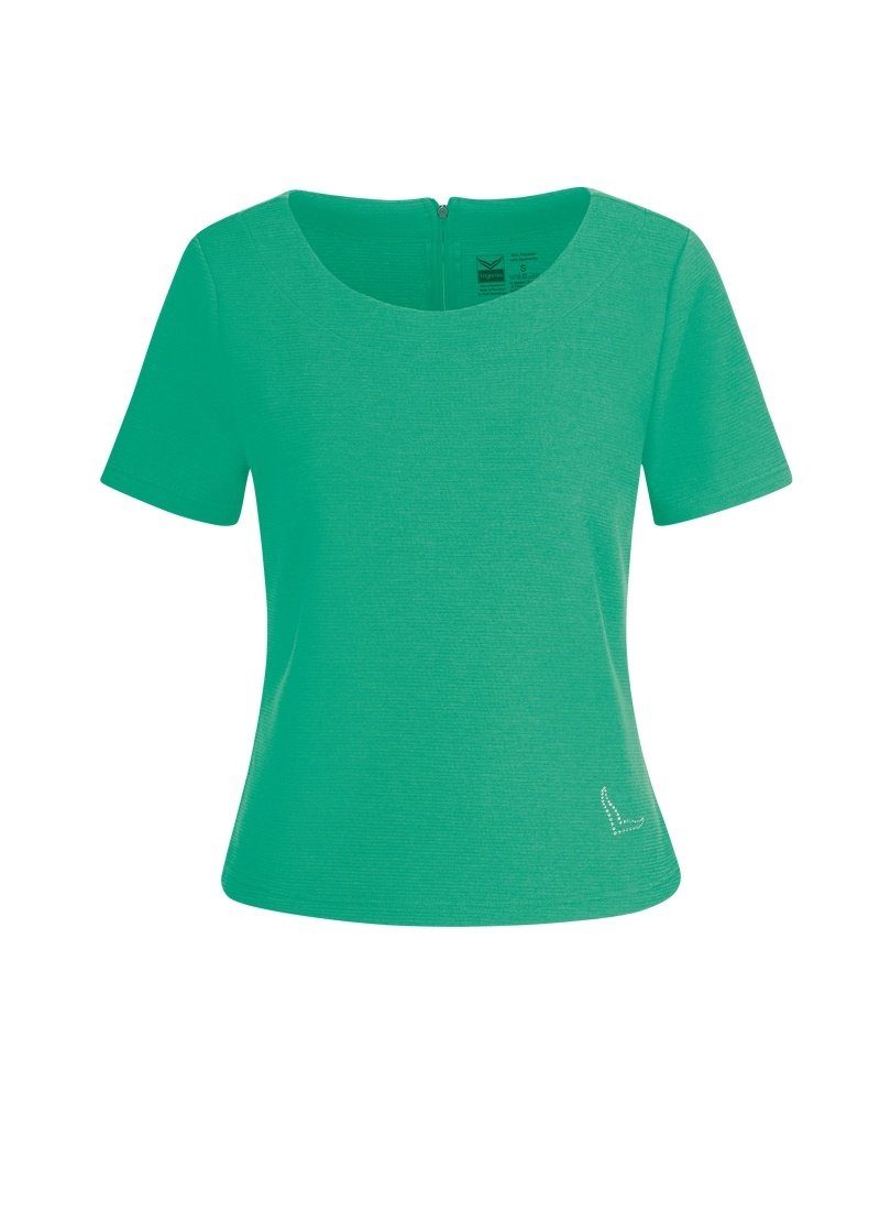 Trigema Sweatshirt TRIGEMA Shirt mit green Ärmeln Kristallsteinen kurzen mit