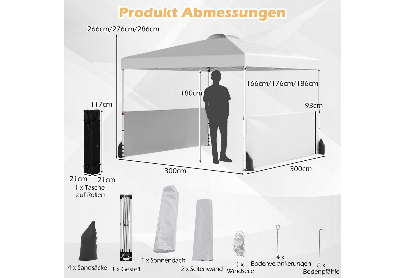 Thumbnail - KOMFOTTEU Faltpavillon, Pop-Up-Pavillon, mit Seitenwänden & Tragtasche