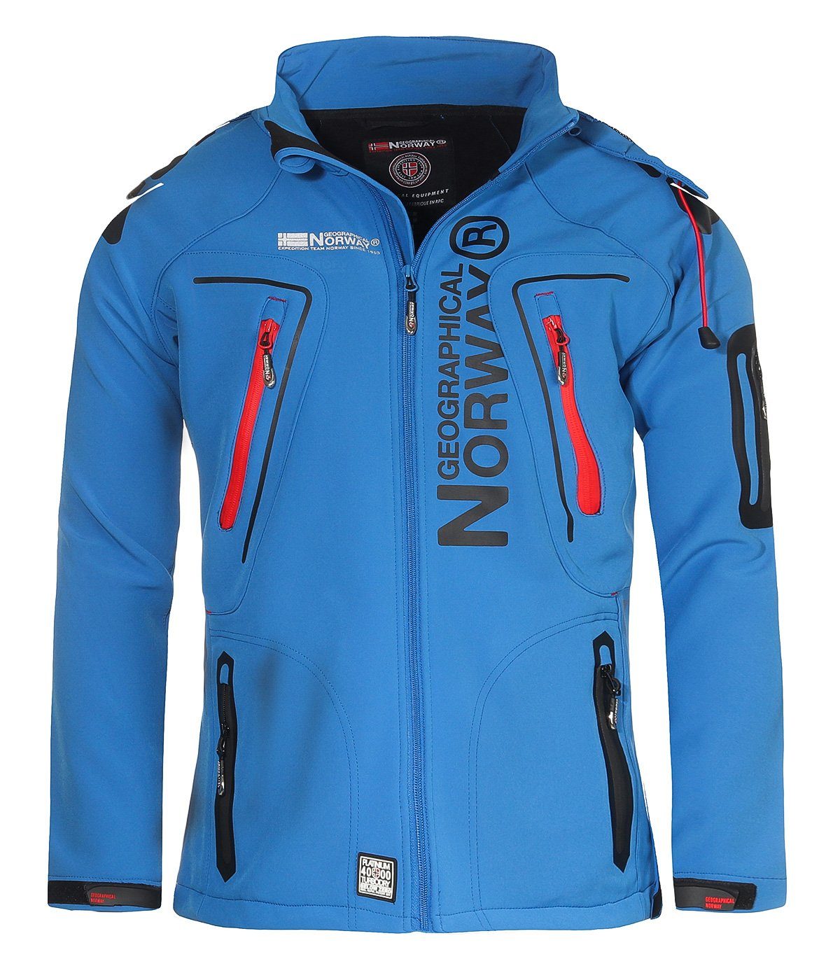 Geographical Norway Softshelljacke Herren Softshell Wander Sport Übergangsjacke Trekking Jacke in Unifarbe, mit abnehmbarer Kapuze, mit Stehkragen