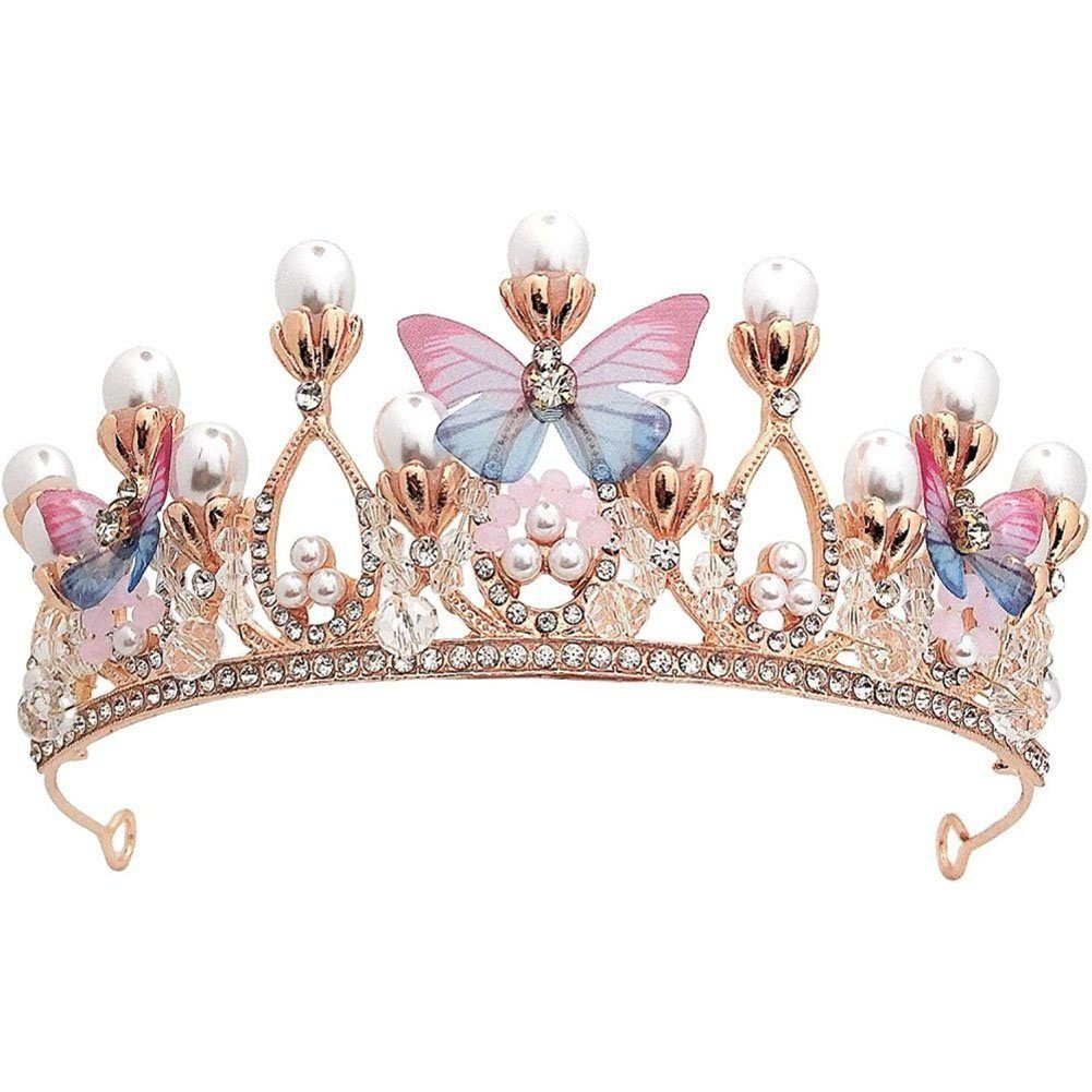 Mädchen Diadem Kristall Kostüm GLAMO Tiara Diademe Perle Prinzessin für