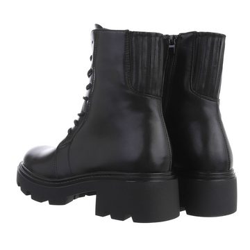 Ital-Design Damen Schnürschuhe Freizeit Stiefelette Blockabsatz Plateaustiefeletten in Schwarz